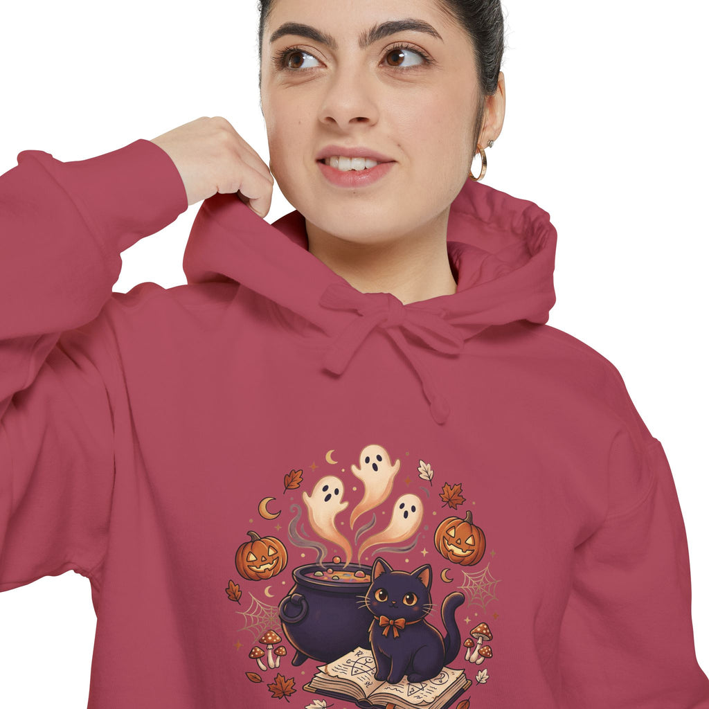 Halloween Cat & Ghost Hoodie — Cute Spooky Fall Pullover