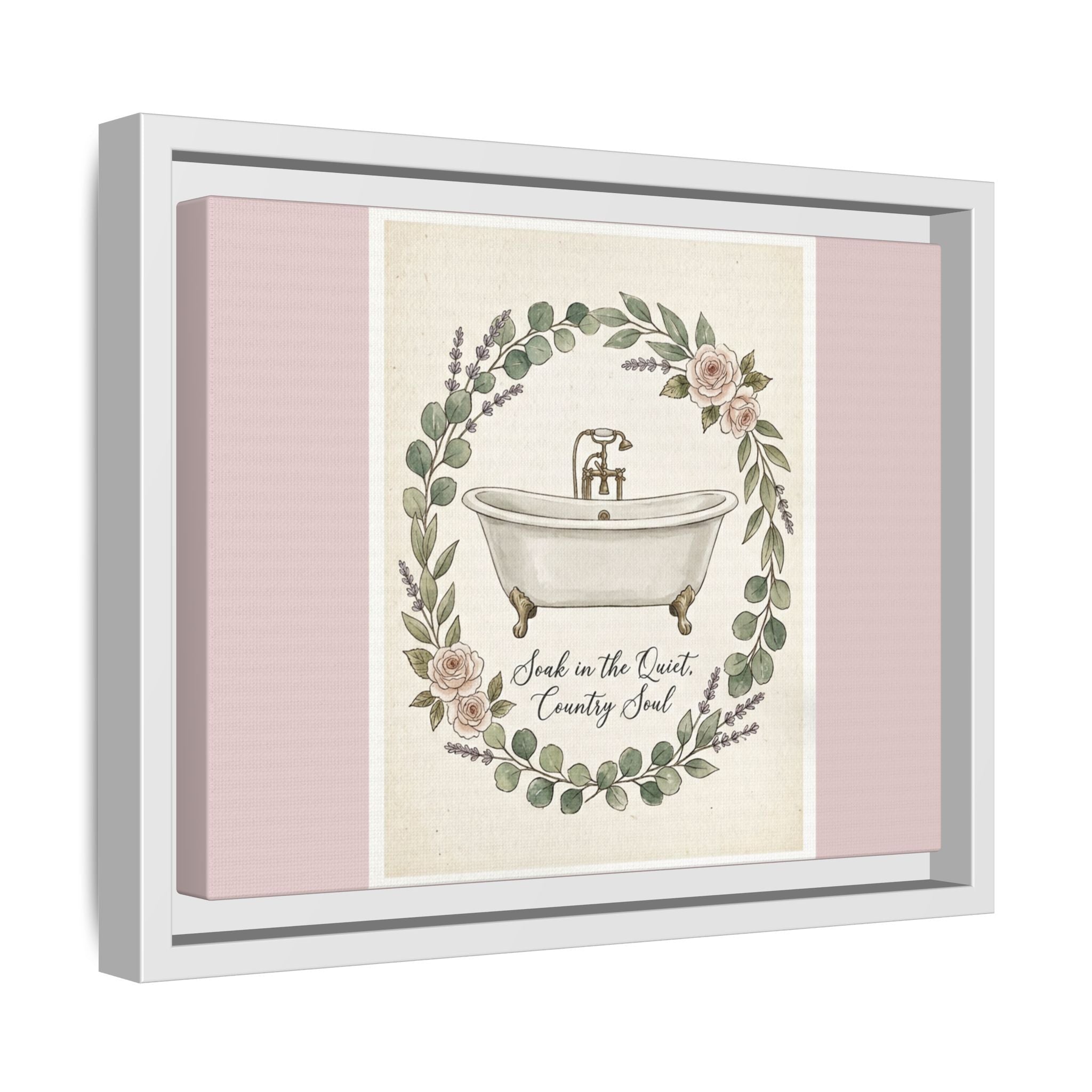 Framed Canvas Wall Art - 'Soak in the Quiet, Country Soul' Vintage Bath Print