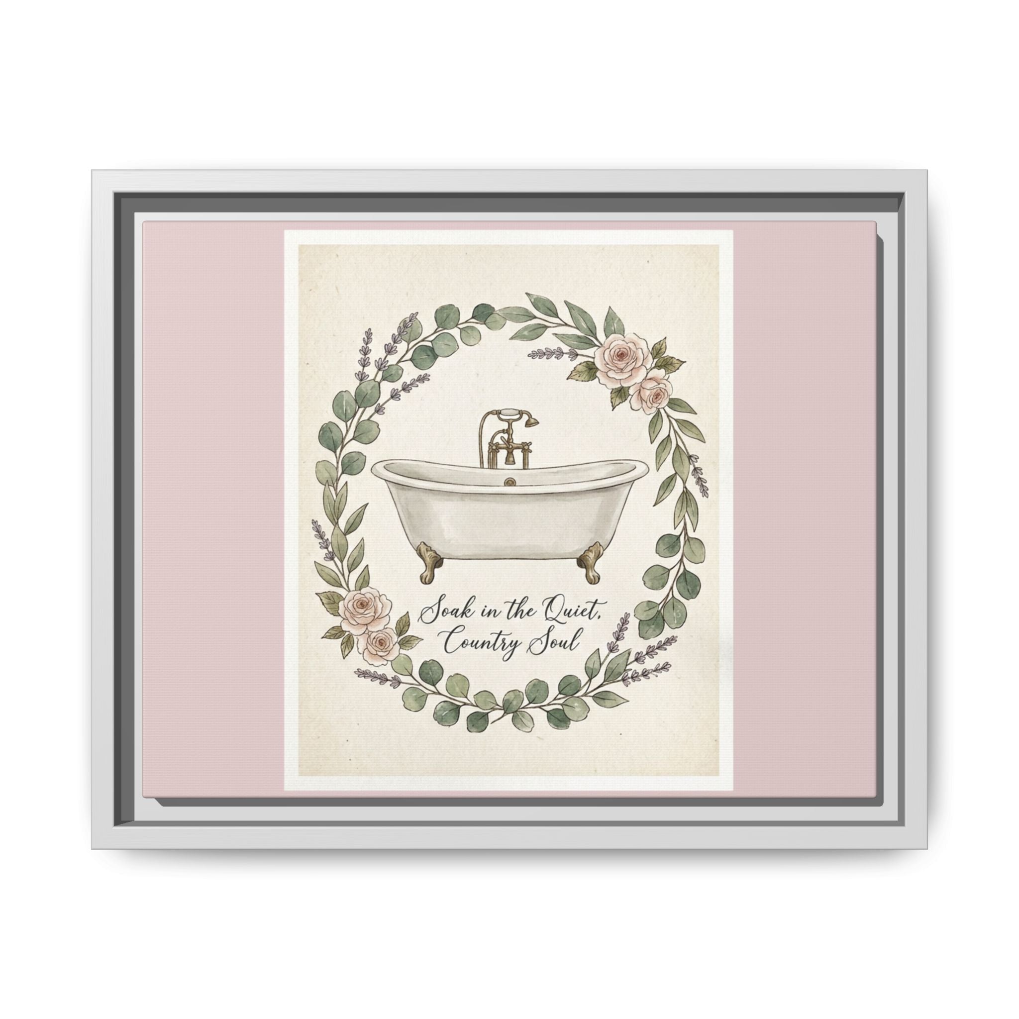 Framed Canvas Wall Art - 'Soak in the Quiet, Country Soul' Vintage Bath Print