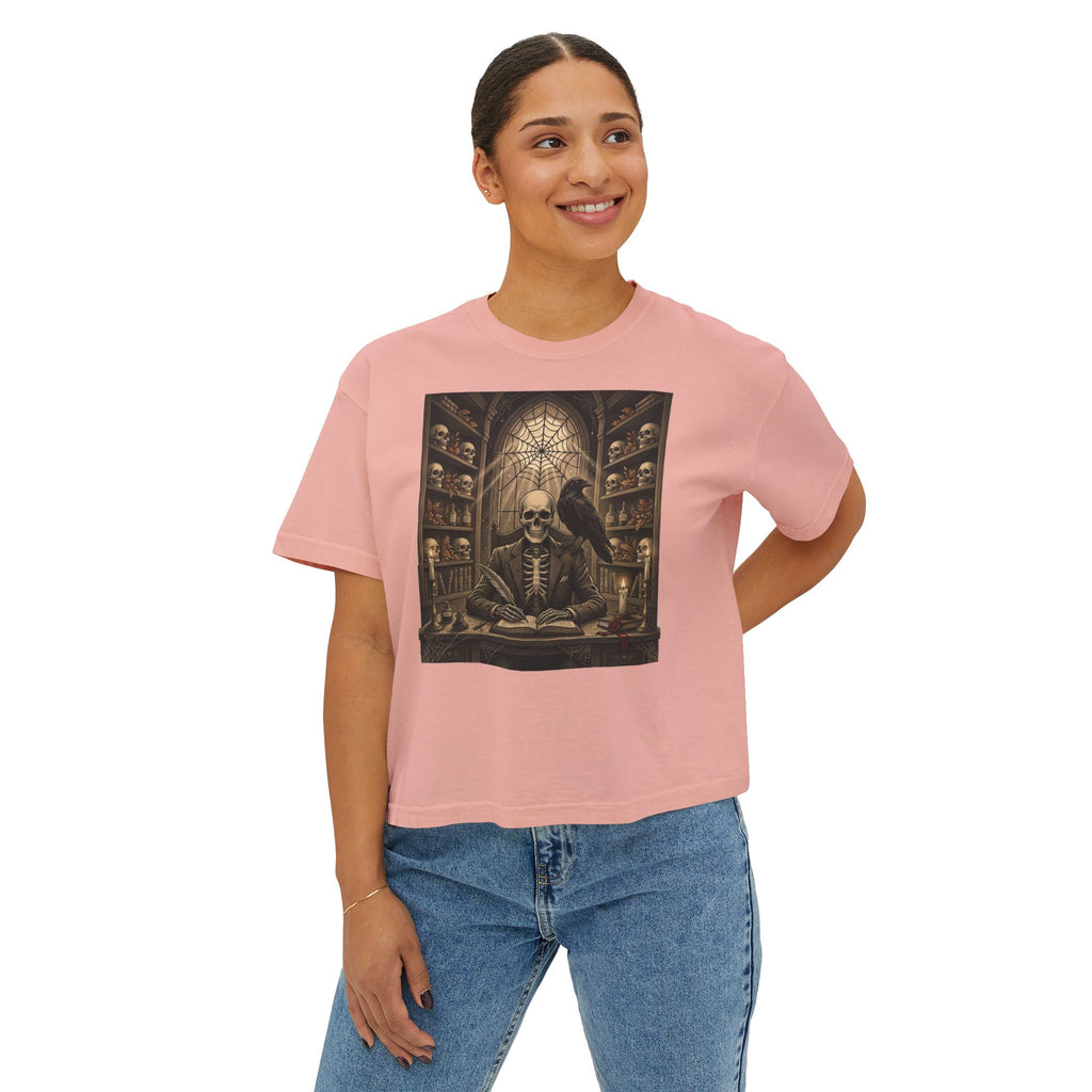 Gothic Apothecary Skull Tee — Raven & Spellbook Women's Boxy T-Shirt