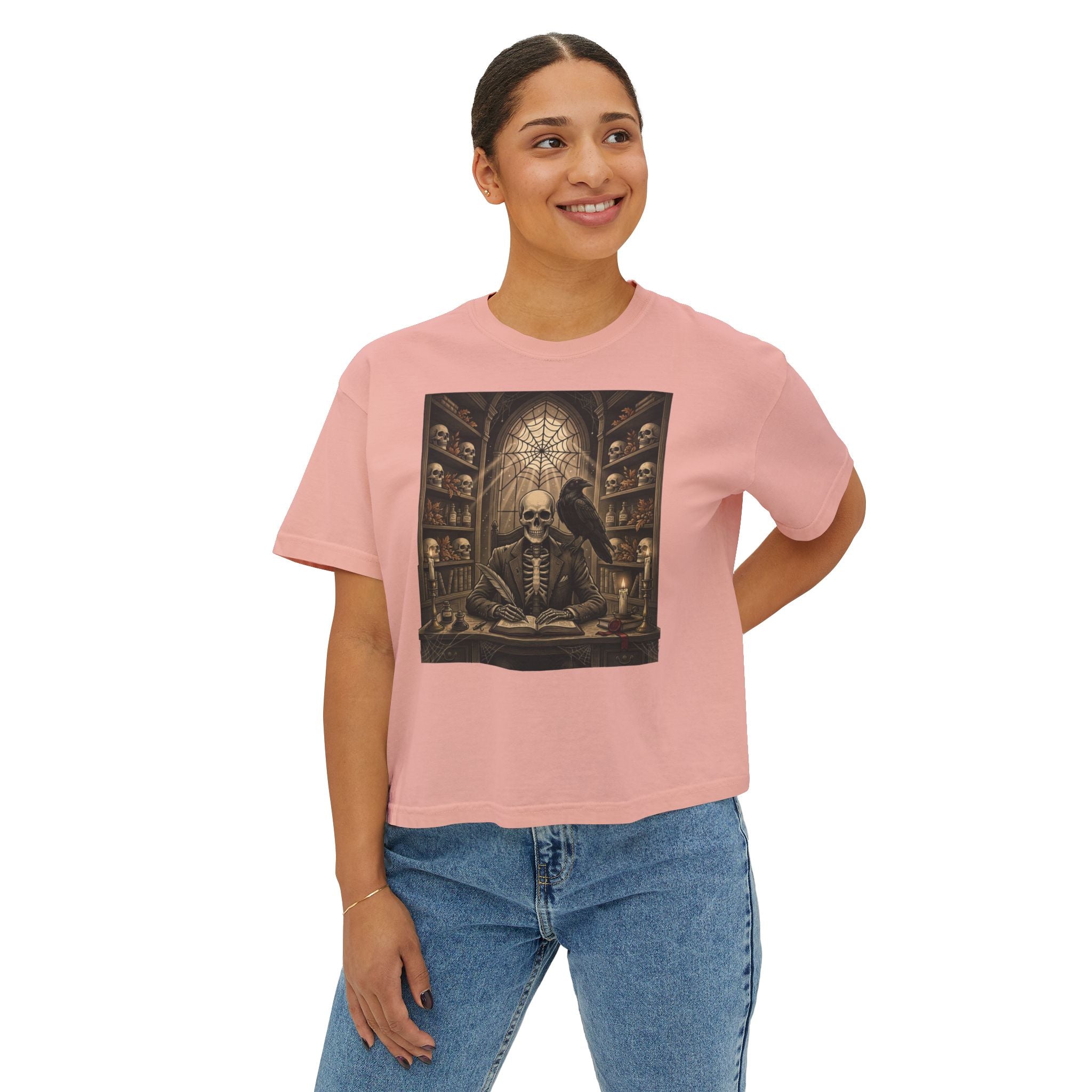 Gothic Apothecary Skull Tee — Raven & Spellbook Women's Boxy T-Shirt