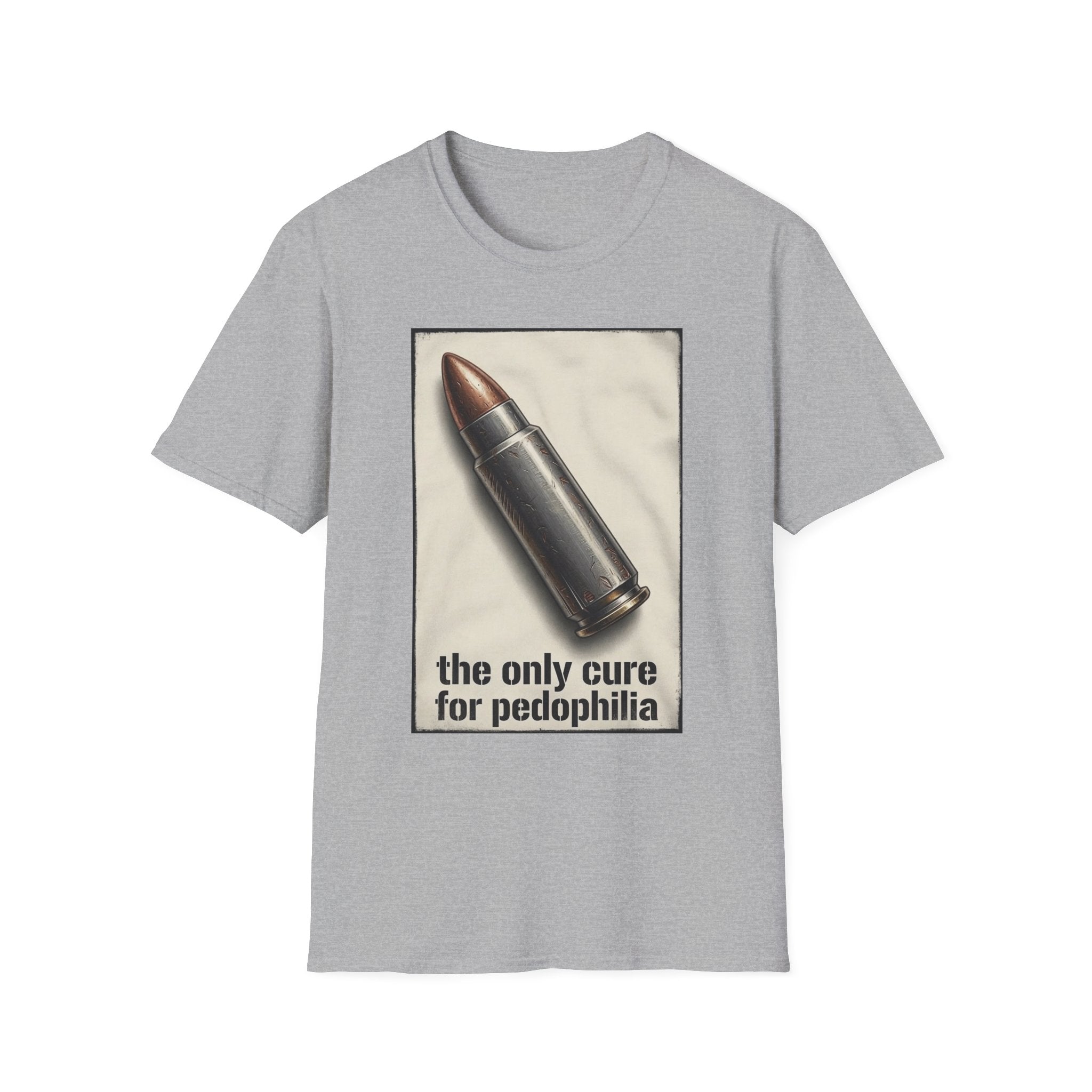 Graphic Tee — 'The Only Cure for Pedophilia' Bullet Design