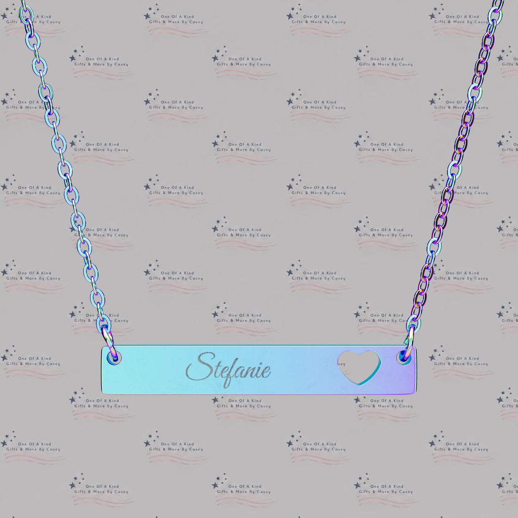 Engravable Cutout Heart Bar Necklace — Personalized Plate Pendant