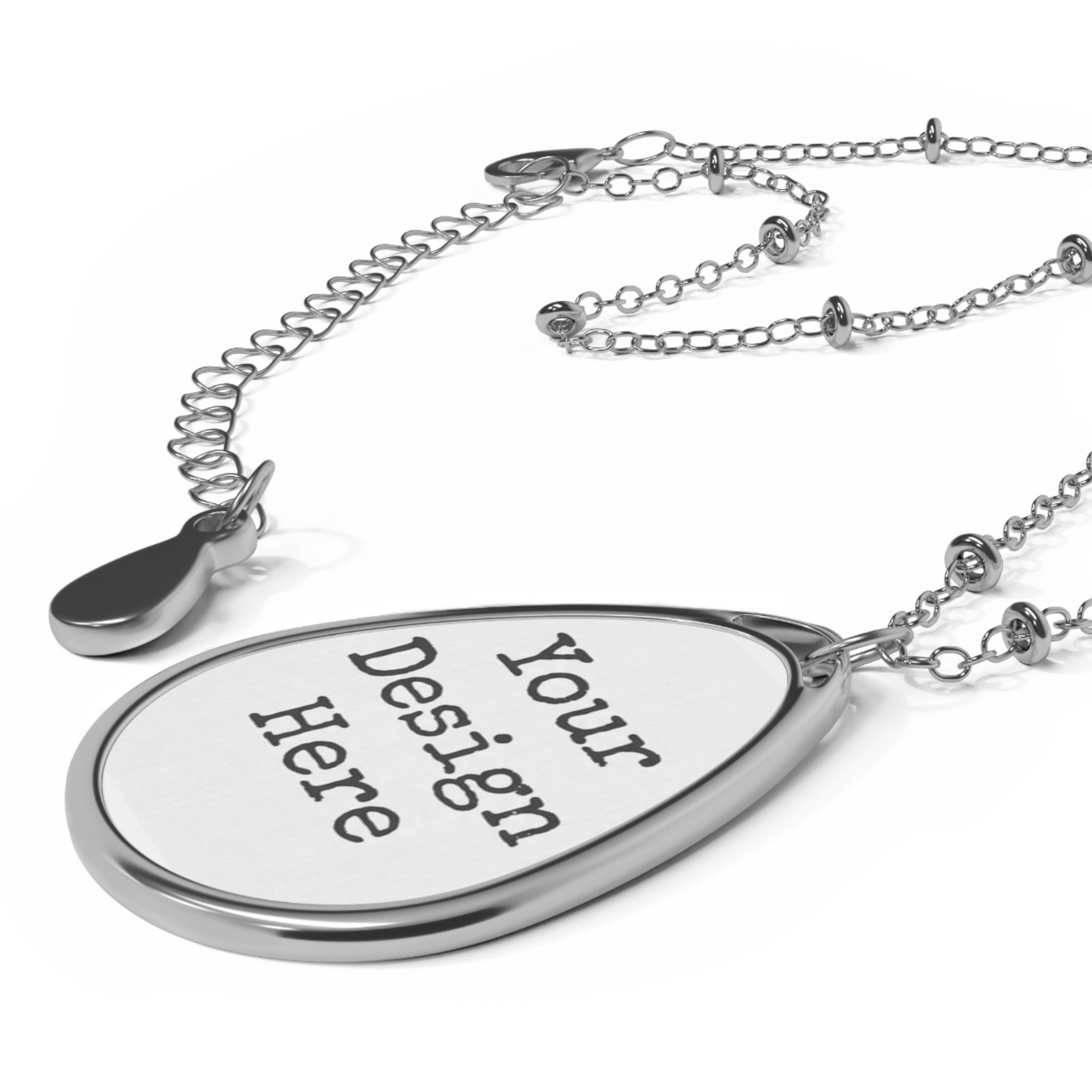 Personalized Oval Photo Pendant Necklace — Engraved Teardrop Locket Gift