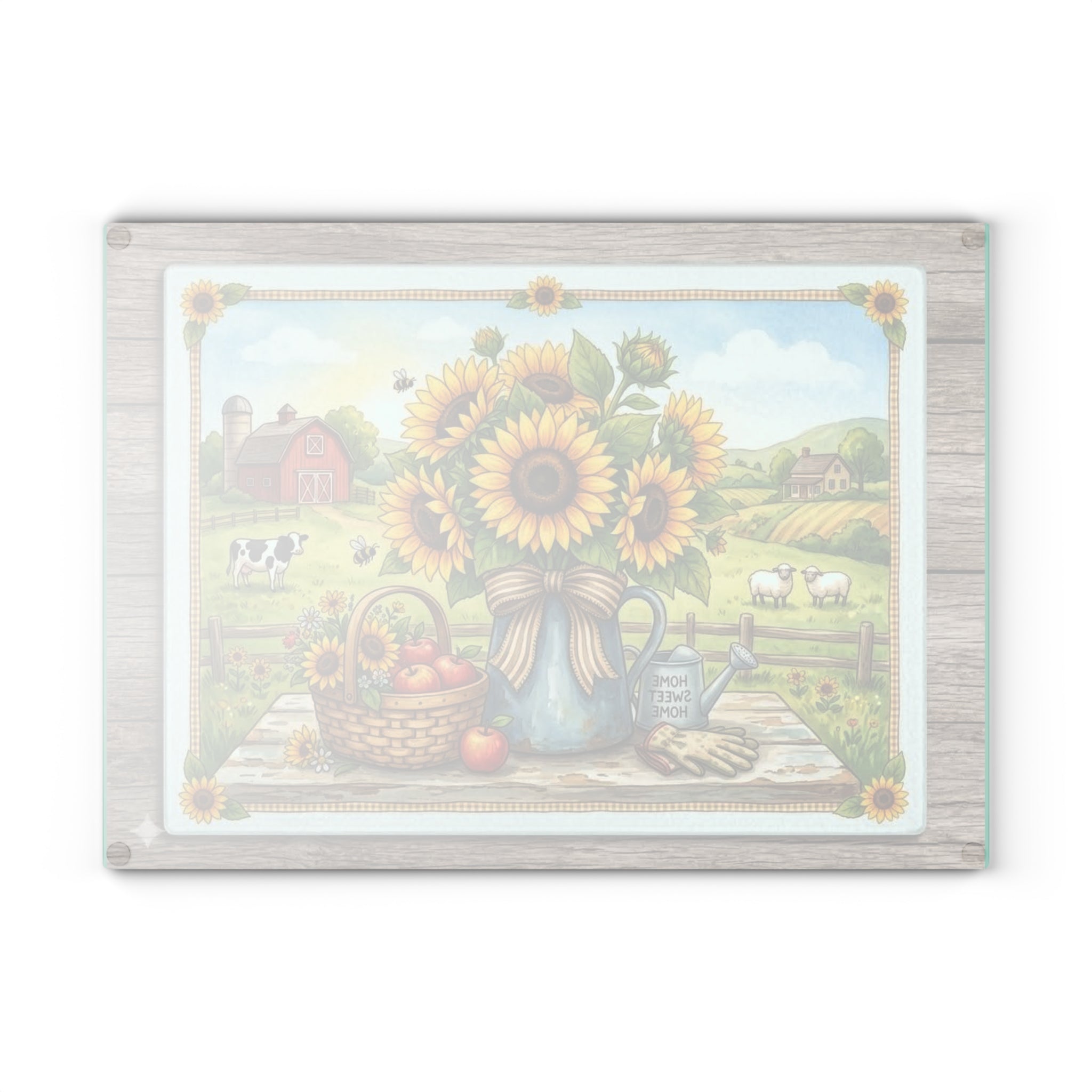 Sunflower Farm Glass Cutting Board – Country Kitchen Decor