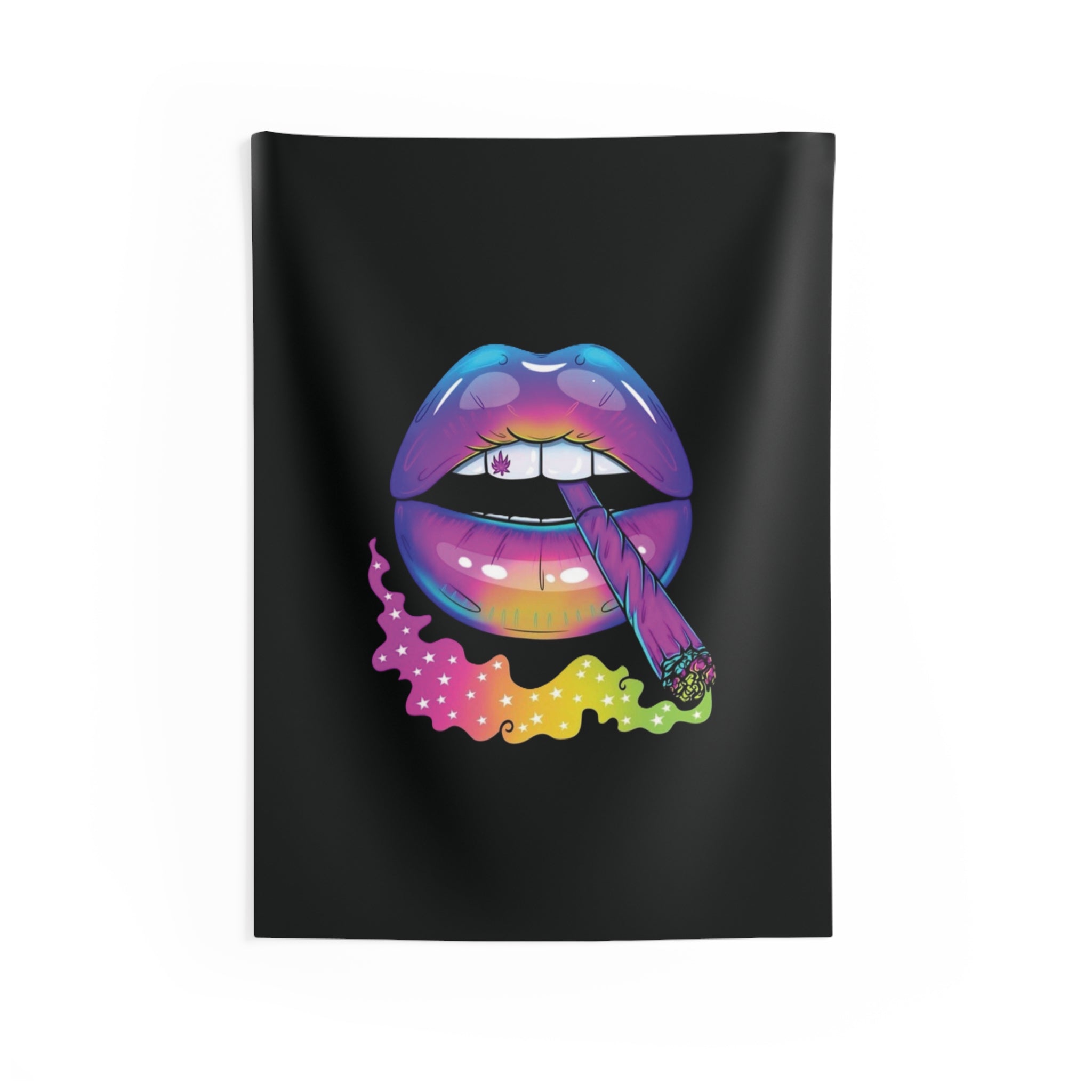 Psychedelic Rainbow Lips Tapestry — Colorful Smoking Art Wall Decor