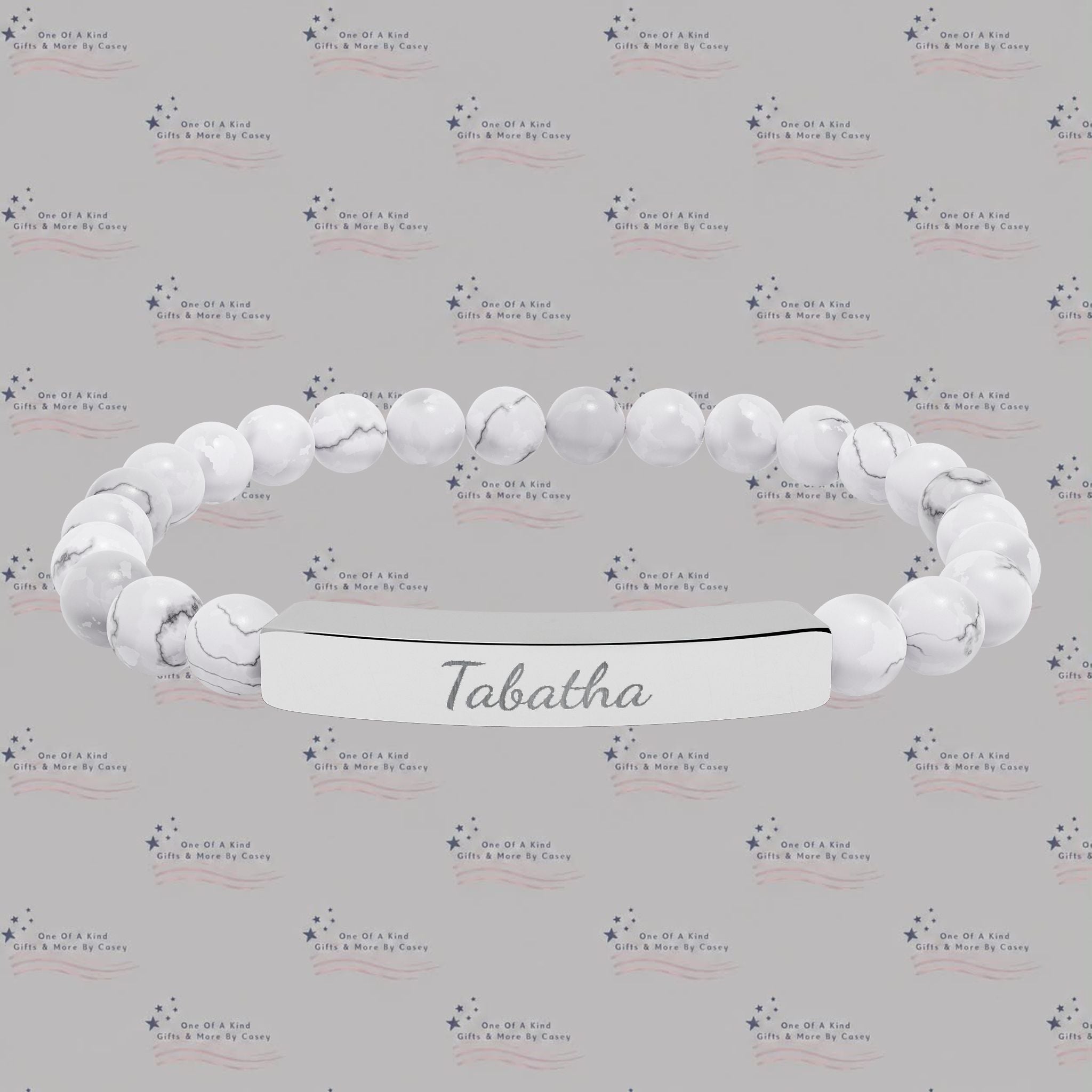 Engravable Natural Stone Bead Stretch Bracelet — Personalized Bar Bracelet