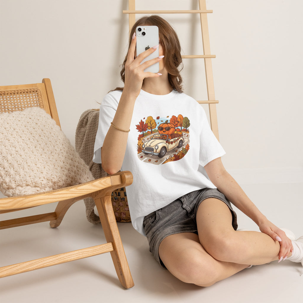 Autumn Roadtrip Tee — Pumpkin Driver Vintage Car Fall Shirt