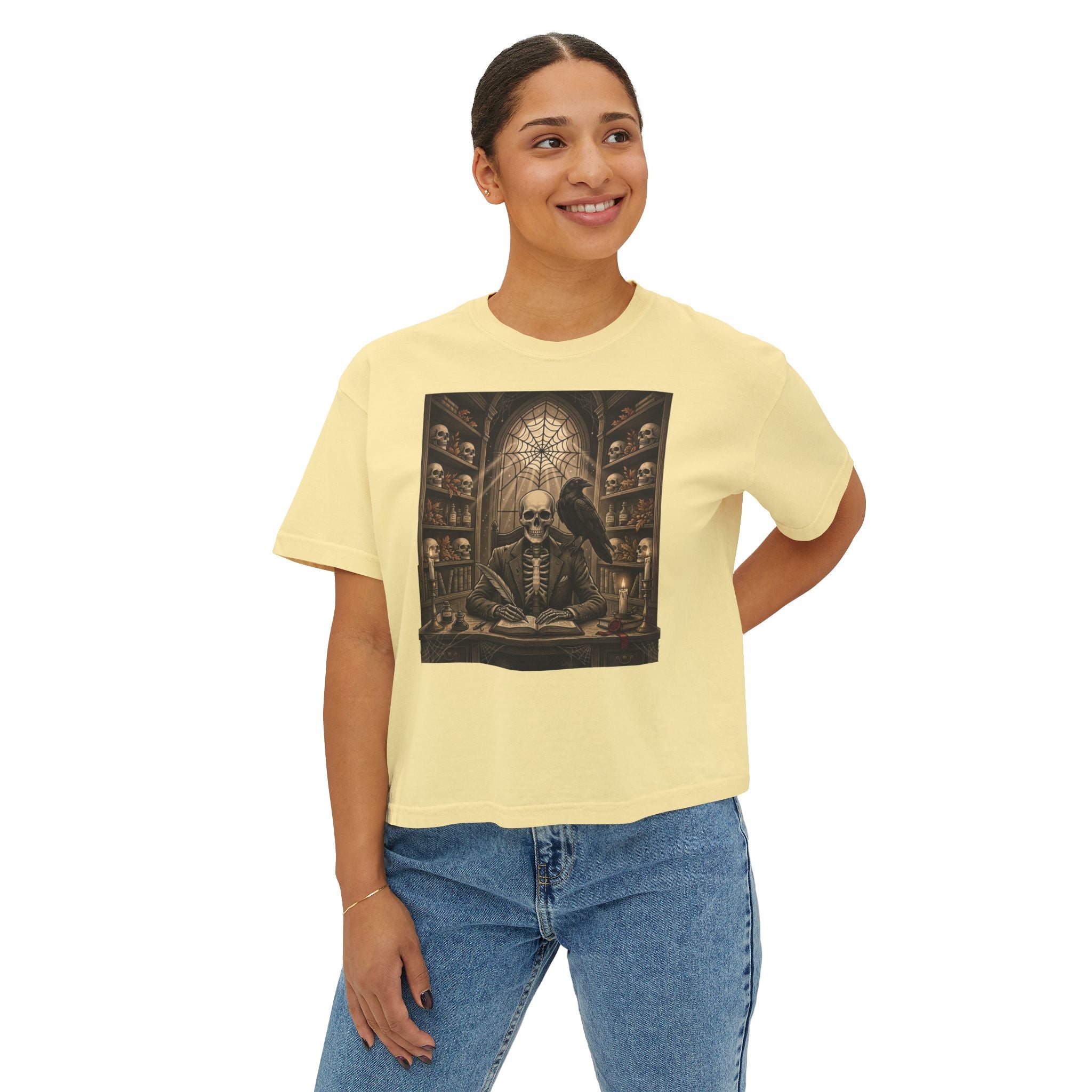 Gothic Apothecary Skull Tee — Raven & Spellbook Women's Boxy T-Shirt