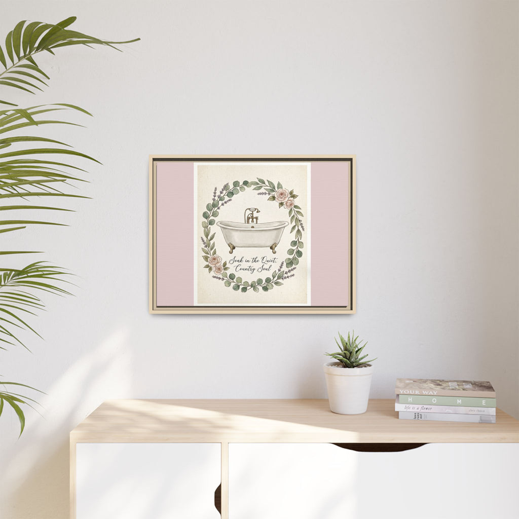 Framed Canvas Wall Art - 'Soak in the Quiet, Country Soul' Vintage Bath Print