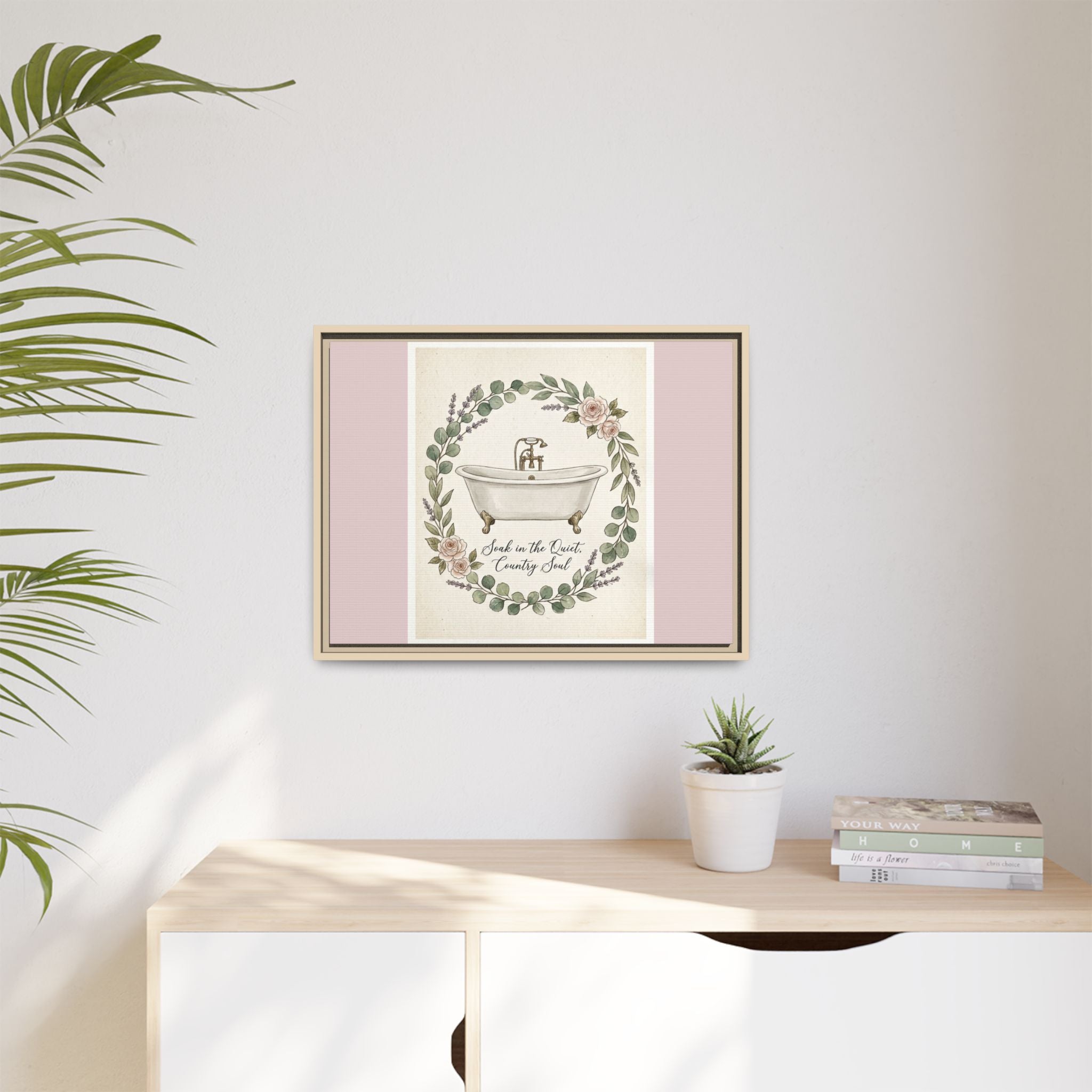 Framed Canvas Wall Art - 'Soak in the Quiet, Country Soul' Vintage Bath Print