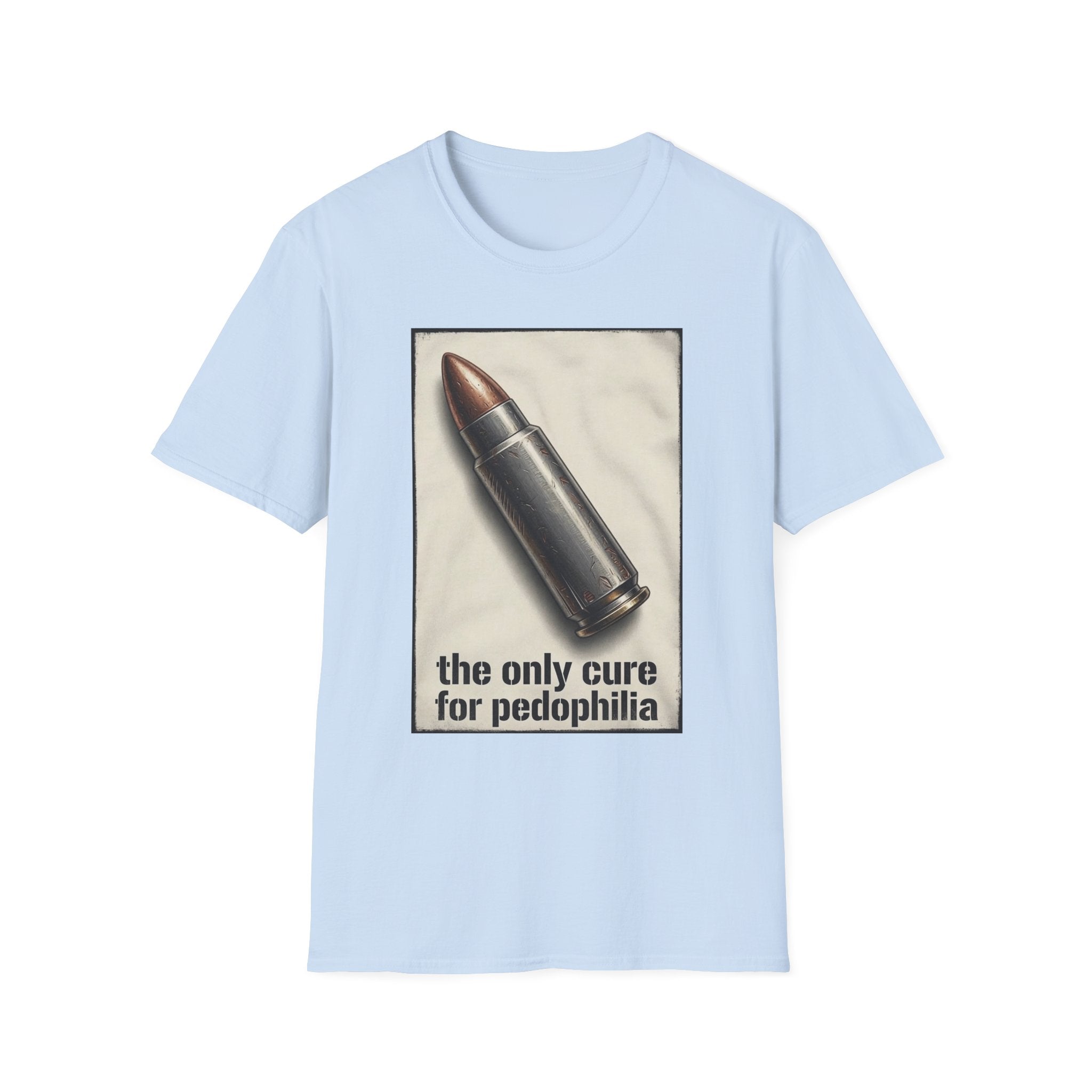 Graphic Tee — 'The Only Cure for Pedophilia' Bullet Design