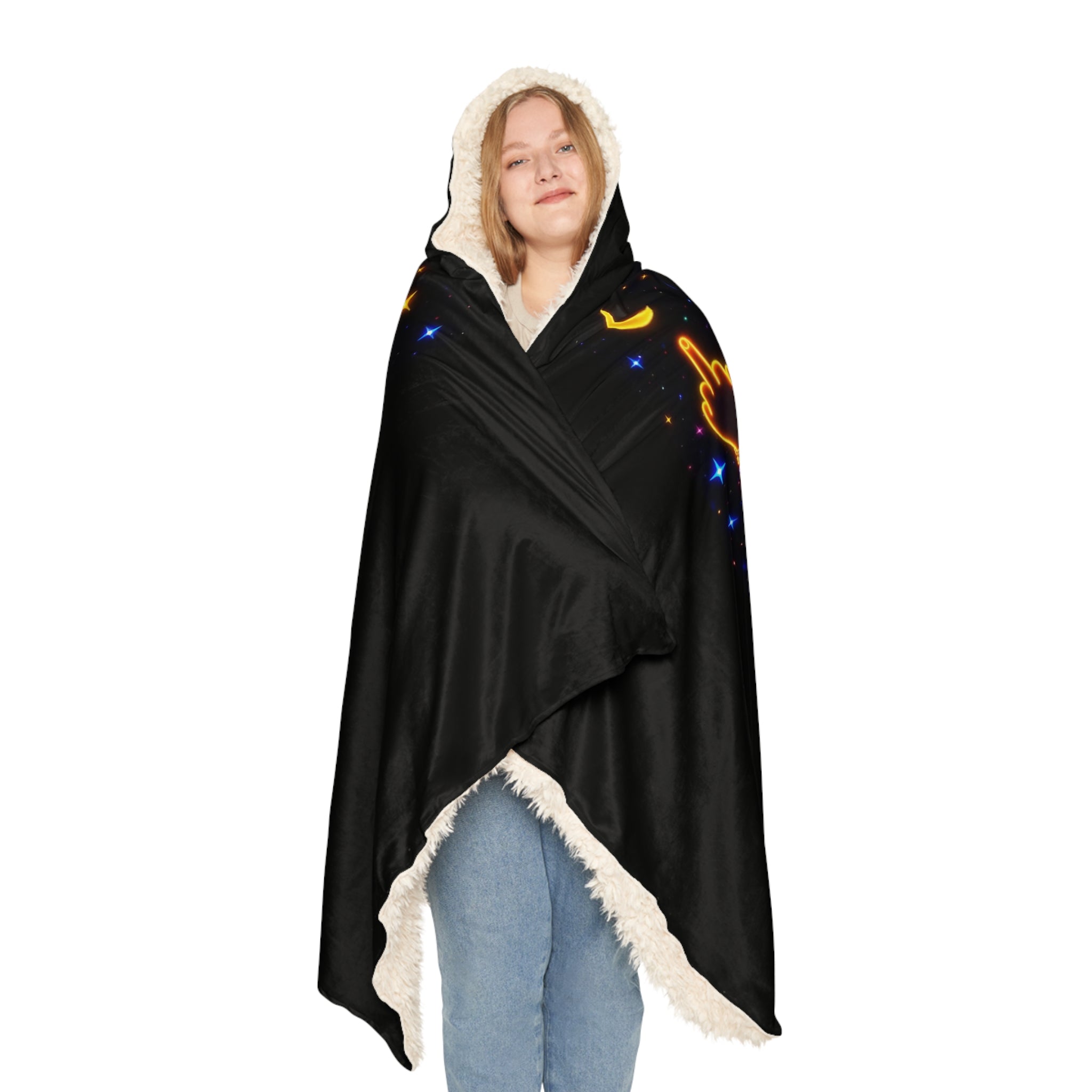 Middle Finger Moon Hooded Blanket – Cozy Reversible Snuggle Throw for Rebellious Women