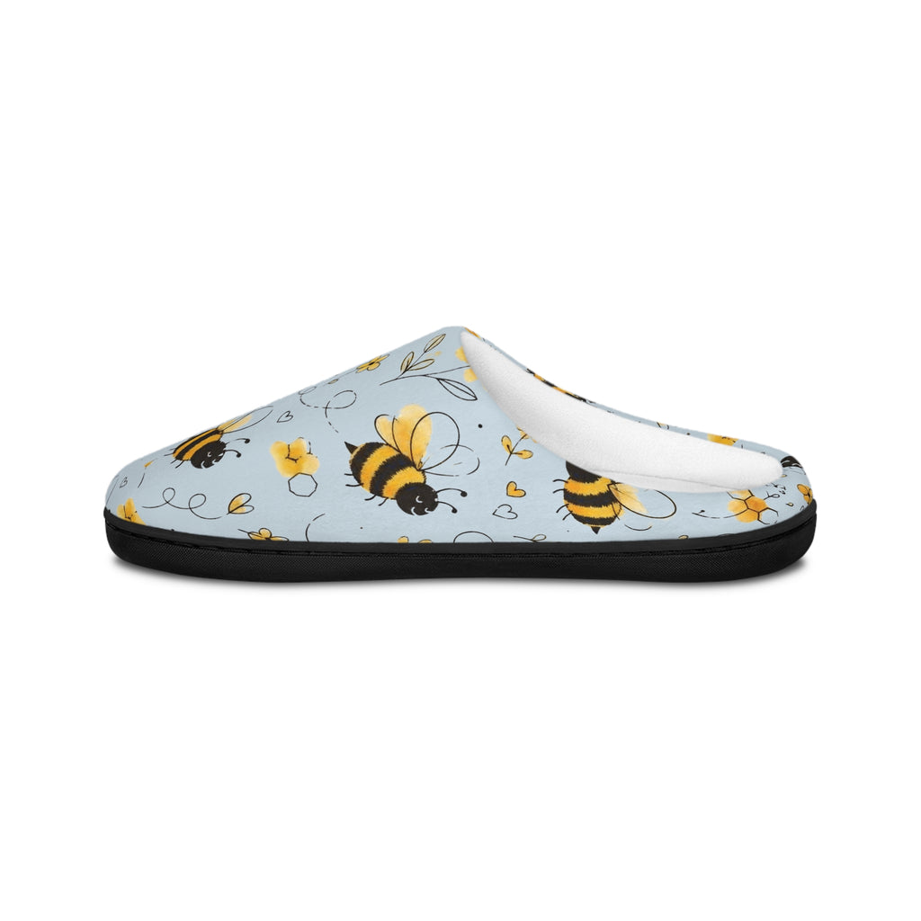 Bee Pattern Women's Indoor Slippers — Cute Yellow Bumblebee Floral Cozy Slip-Ons