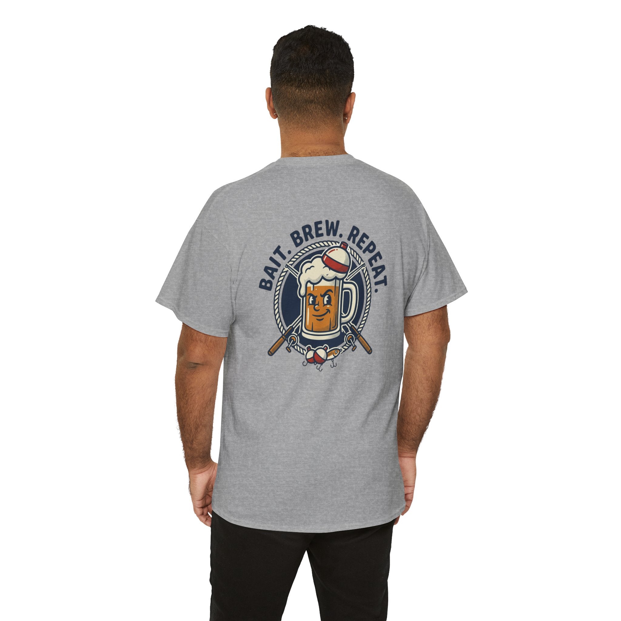 Beer & Fishing T-Shirt — “Bait. Brew. Repeat.” Graphic Tee