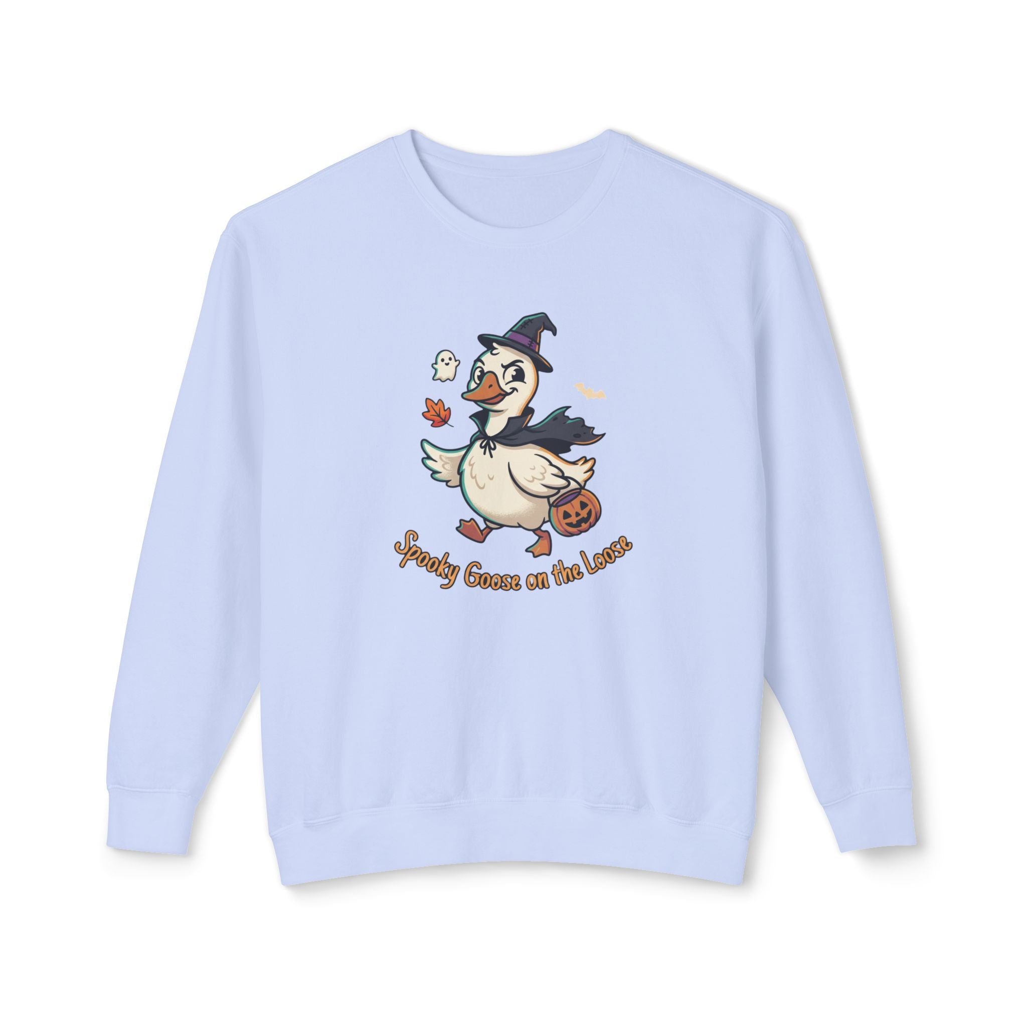 Halloween Goose Crewneck Sweatshirt — "Spooky Goose of the Leaves"