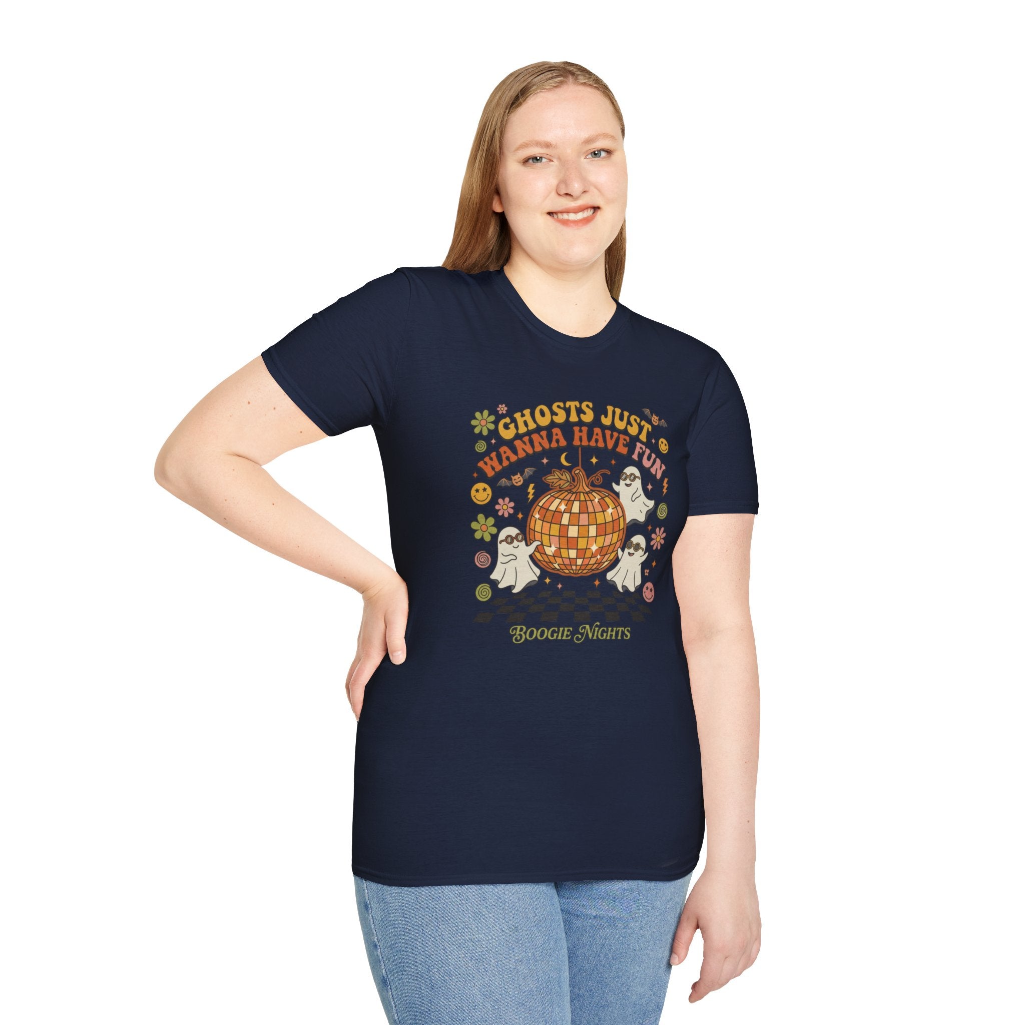 Ghosts Just Wanna Have Fun T-Shirt — Retro Halloween Disco Pumpkin Tee