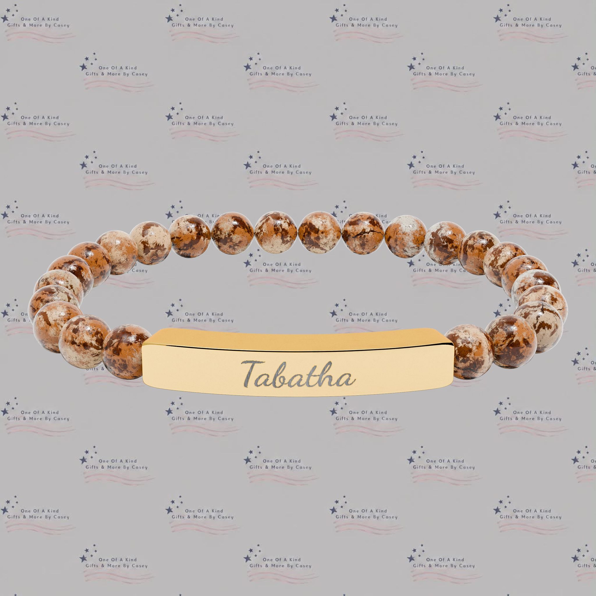 Engravable Natural Stone Bead Stretch Bracelet — Personalized Bar Bracelet