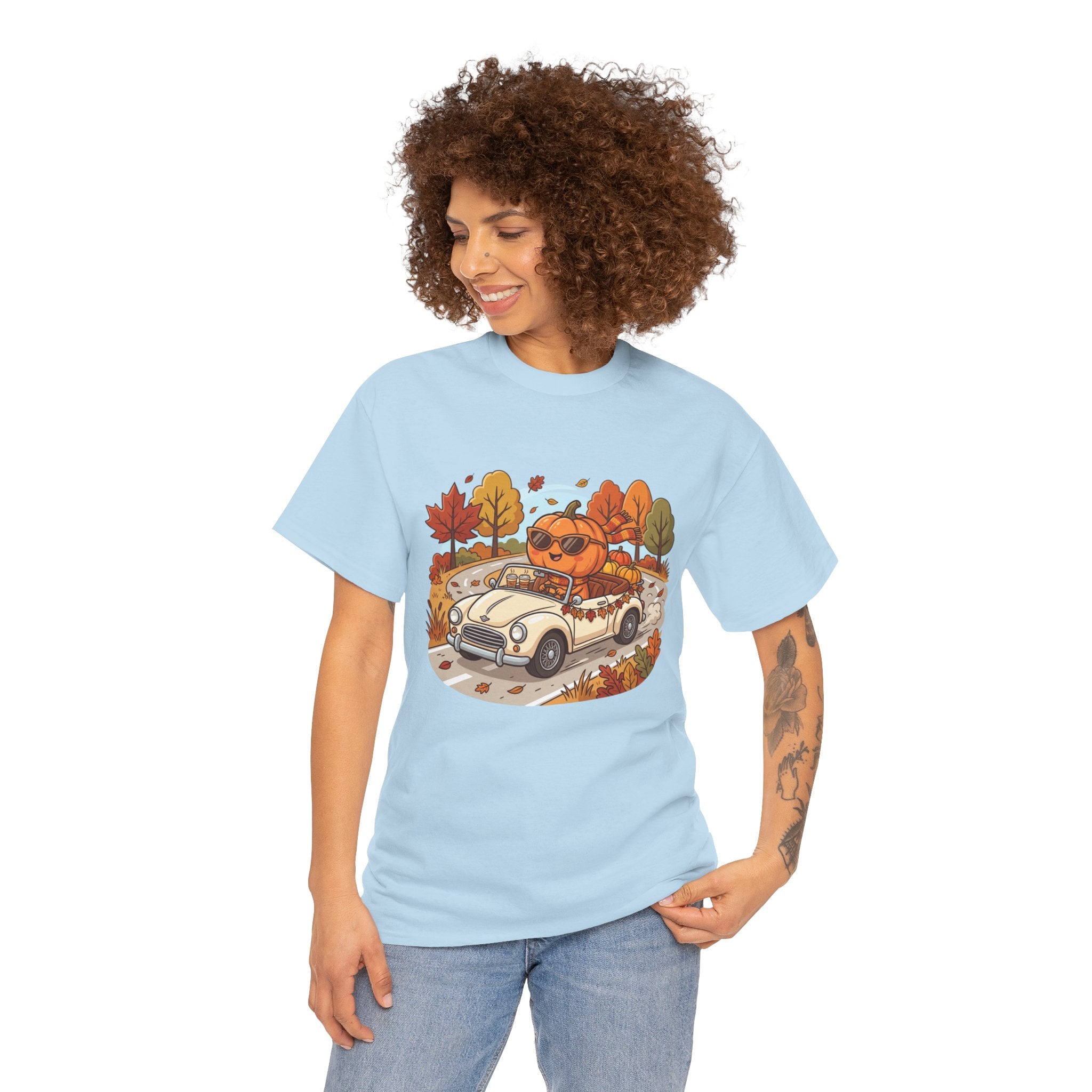 Autumn Roadtrip Tee — Pumpkin Driver Vintage Car Fall Shirt