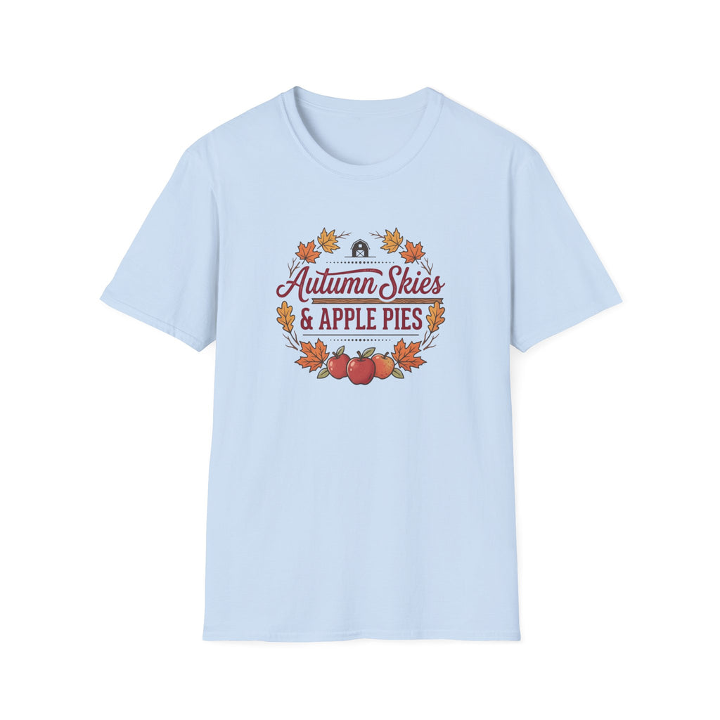 Autumn Skies & Apple Pies T-Shirt — Fall Leaves Cozy Seasonal Tee