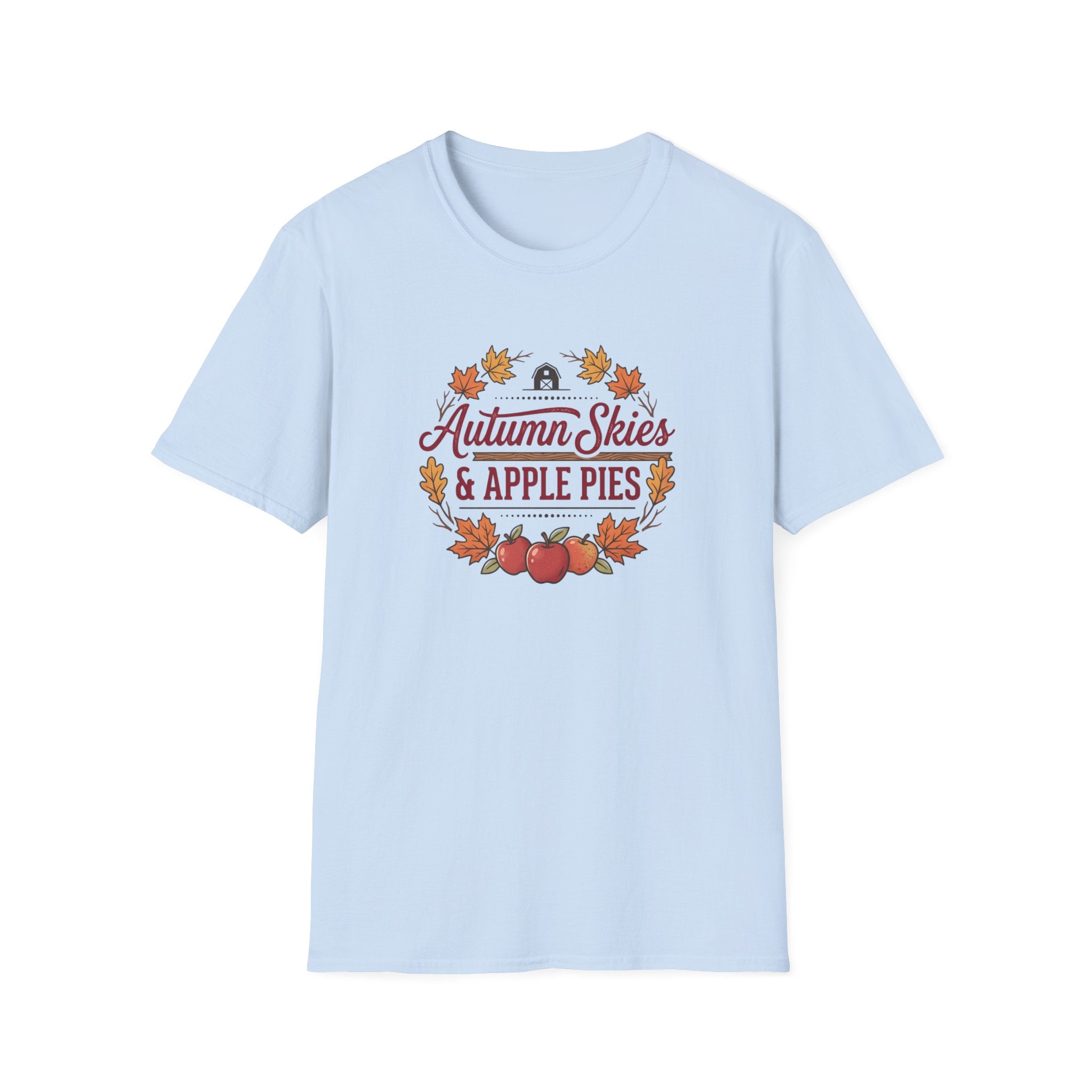 Autumn Skies & Apple Pies T-Shirt — Fall Leaves Cozy Seasonal Tee