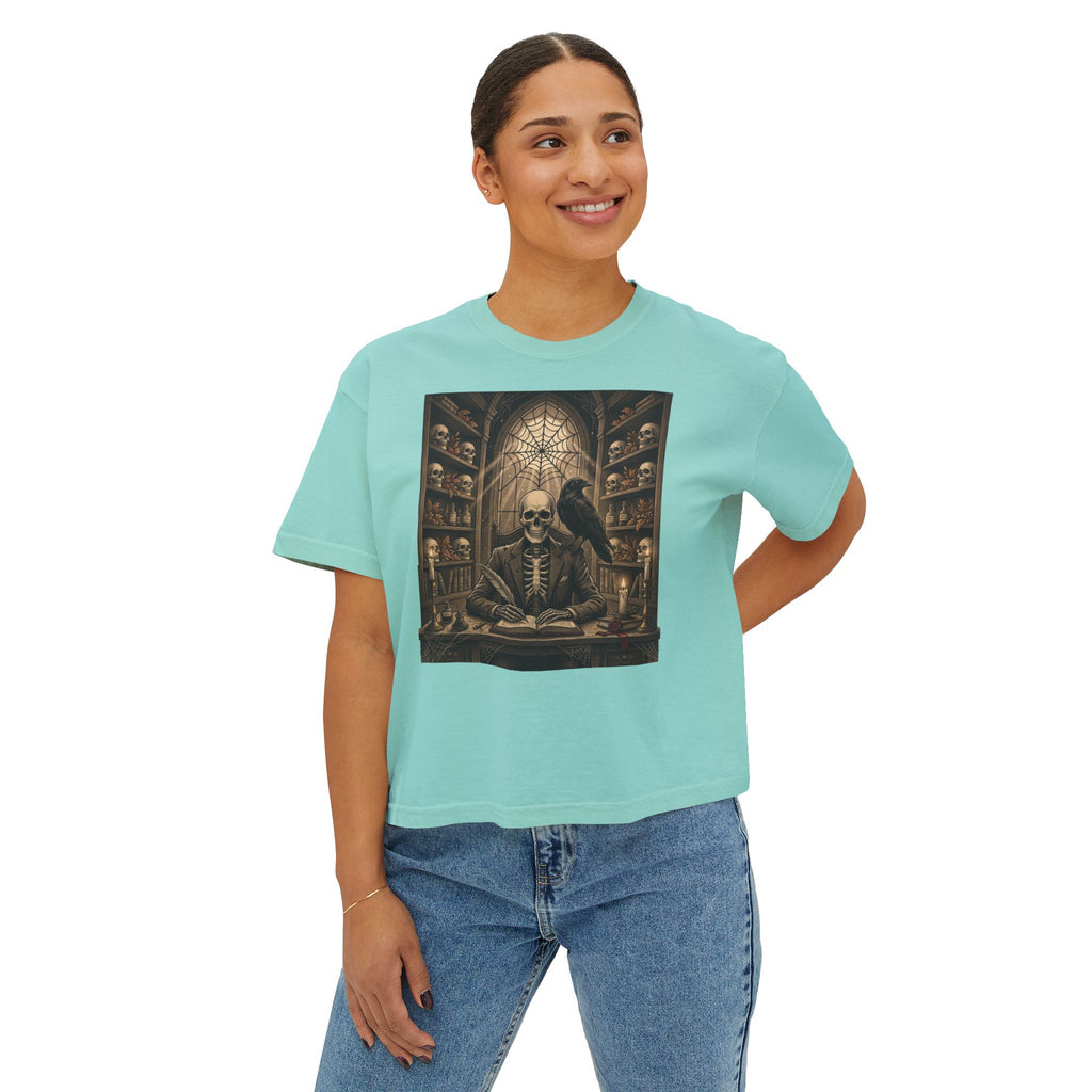 Gothic Apothecary Skull Tee — Raven & Spellbook Women's Boxy T-Shirt