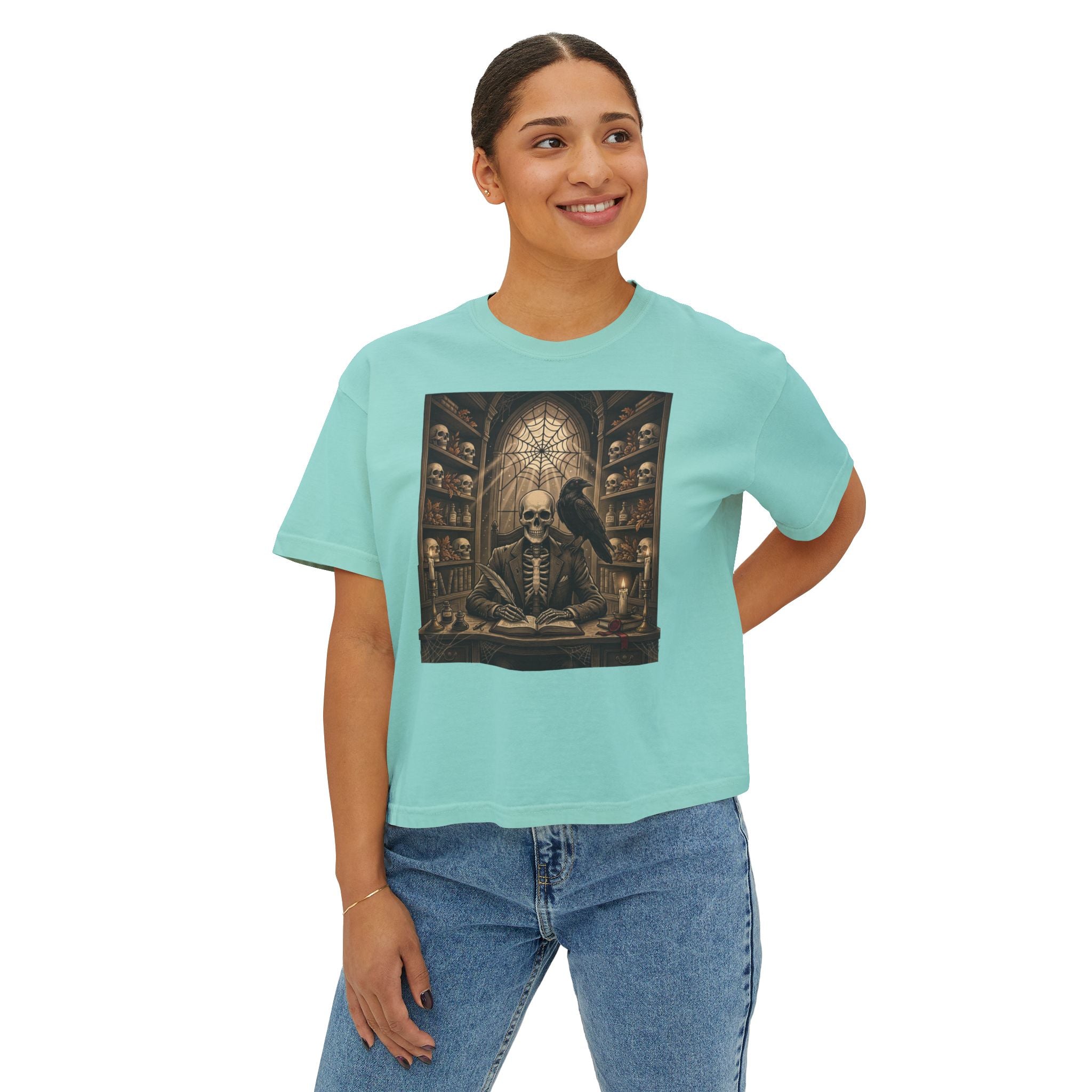 Gothic Apothecary Skull Tee — Raven & Spellbook Women's Boxy T-Shirt