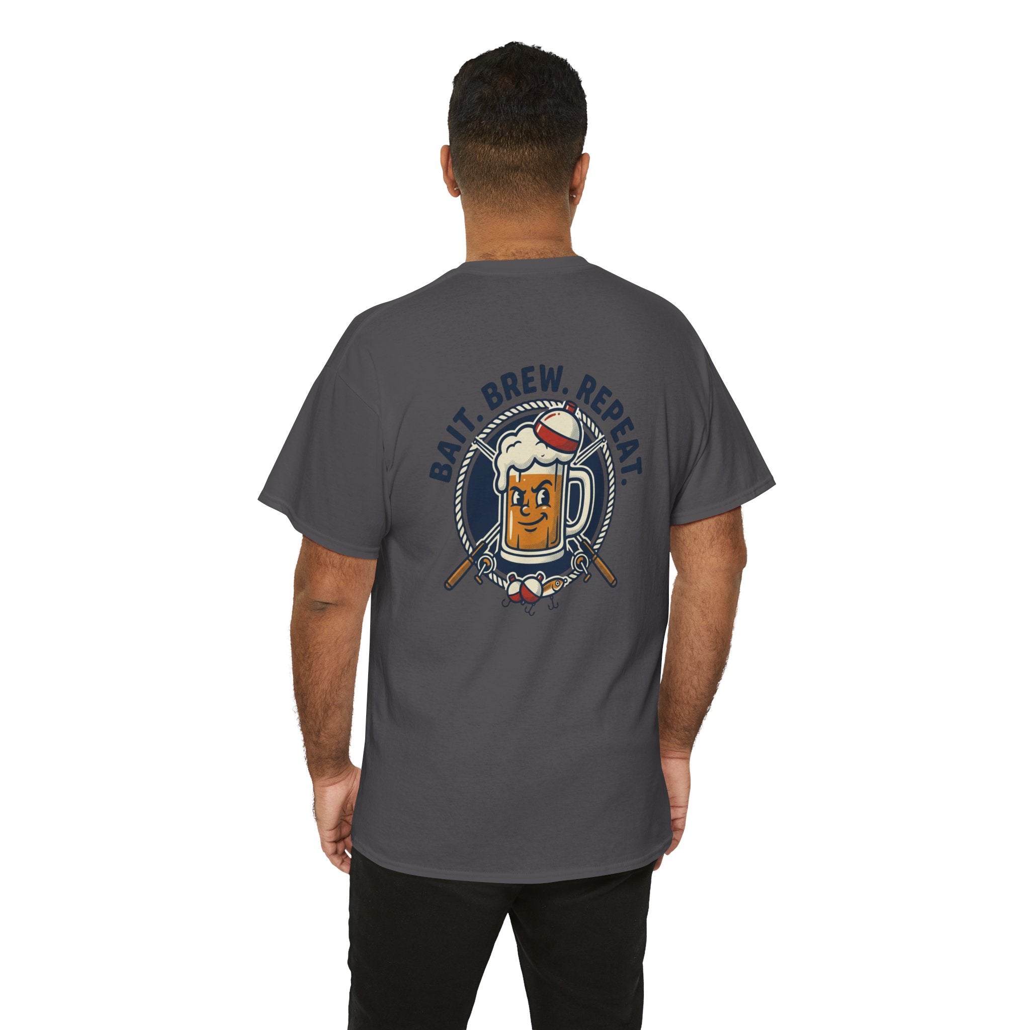 Beer & Fishing T-Shirt — “Bait. Brew. Repeat.” Graphic Tee
