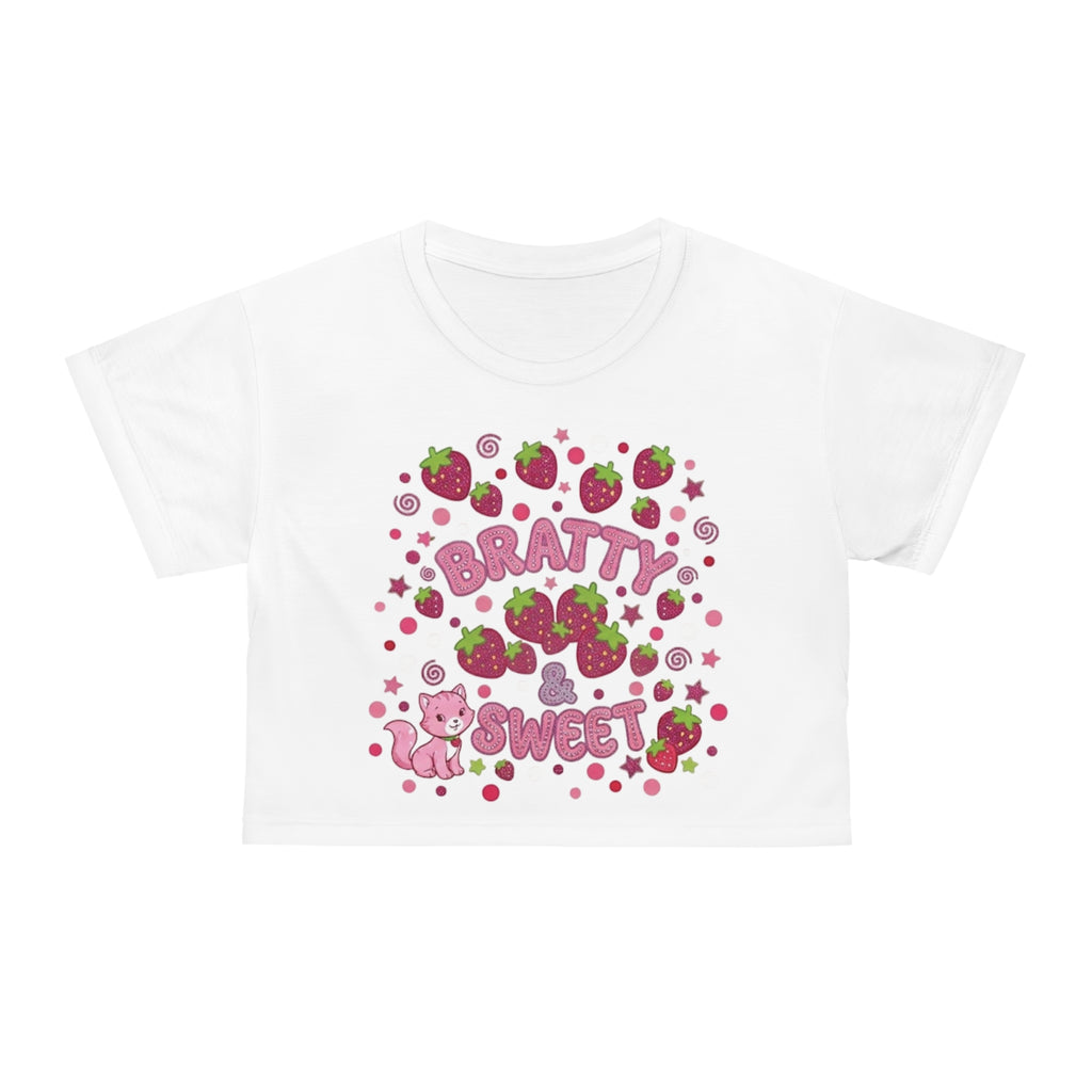 Bratty Sweet Strawberry Crop Tee — Cute Kawaii Pink Graphic Top