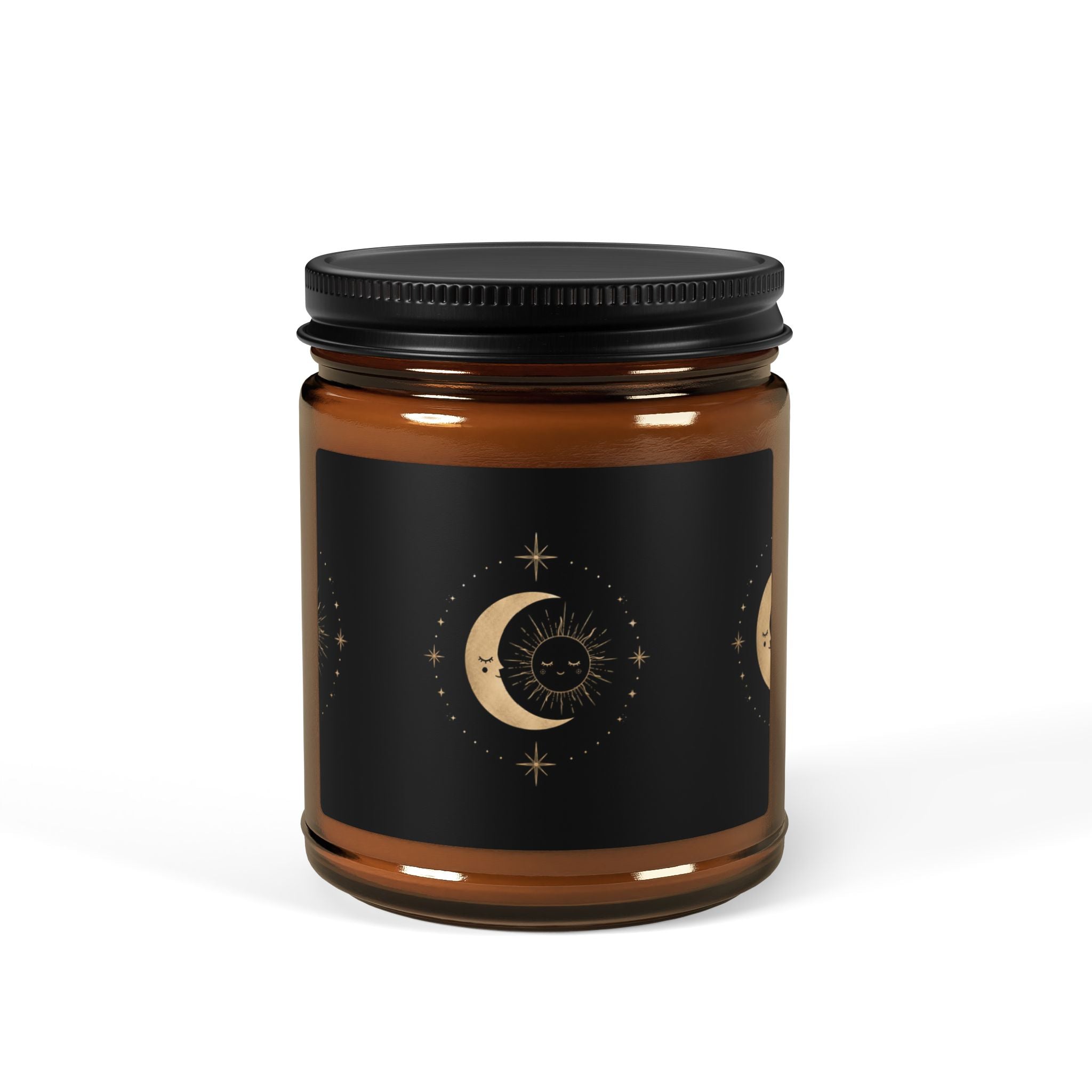 Amber Moon Soy Candle — Scented Amber Jar Candle with Crescent Moon Design