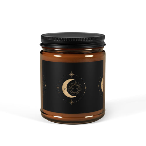 Amber Moon Soy Candle — Scented Amber Jar Candle with Crescent Moon Design