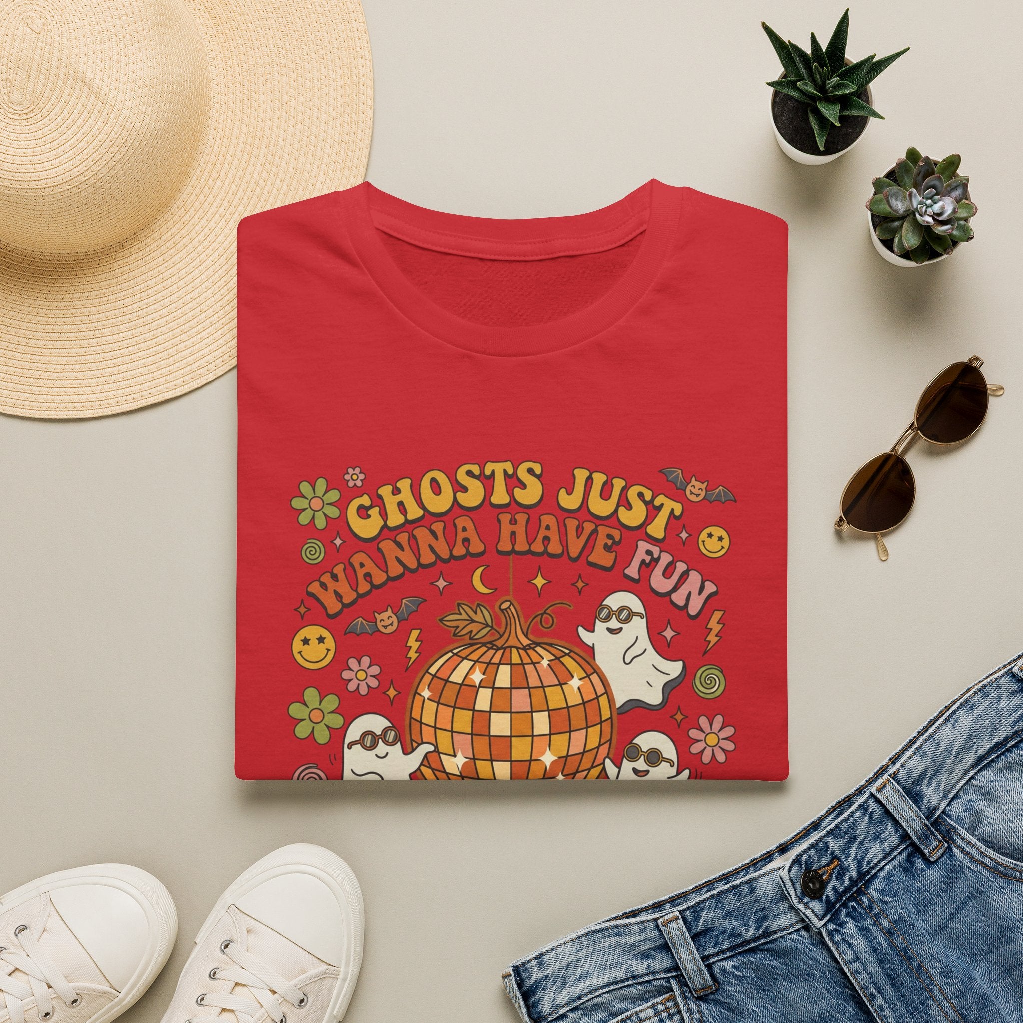 Ghosts Just Wanna Have Fun T-Shirt — Retro Halloween Disco Pumpkin Tee