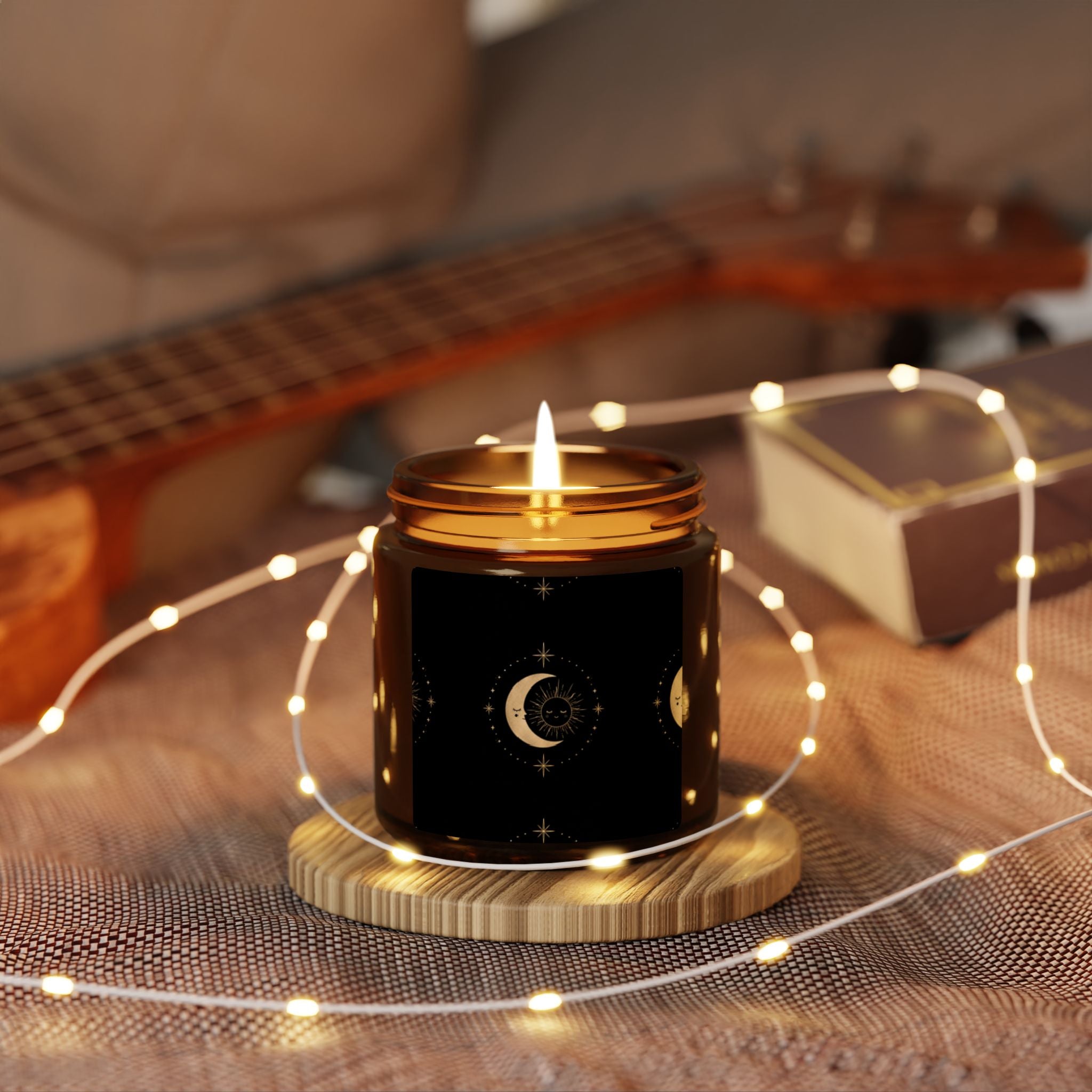 Amber Moon Soy Candle — Scented Amber Jar Candle with Crescent Moon Design