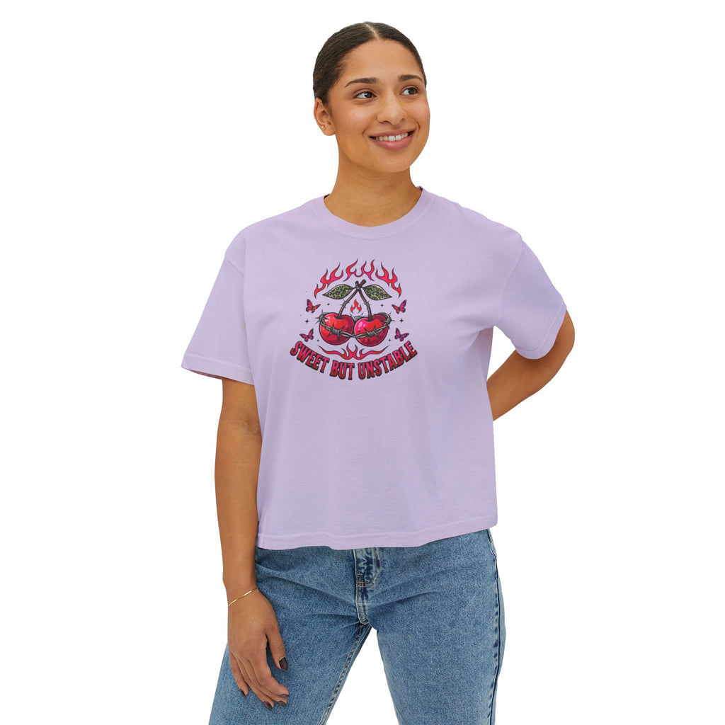 Sweet But Unstable Boxy Tee — Women's Cropped Graphic T-Shirt
