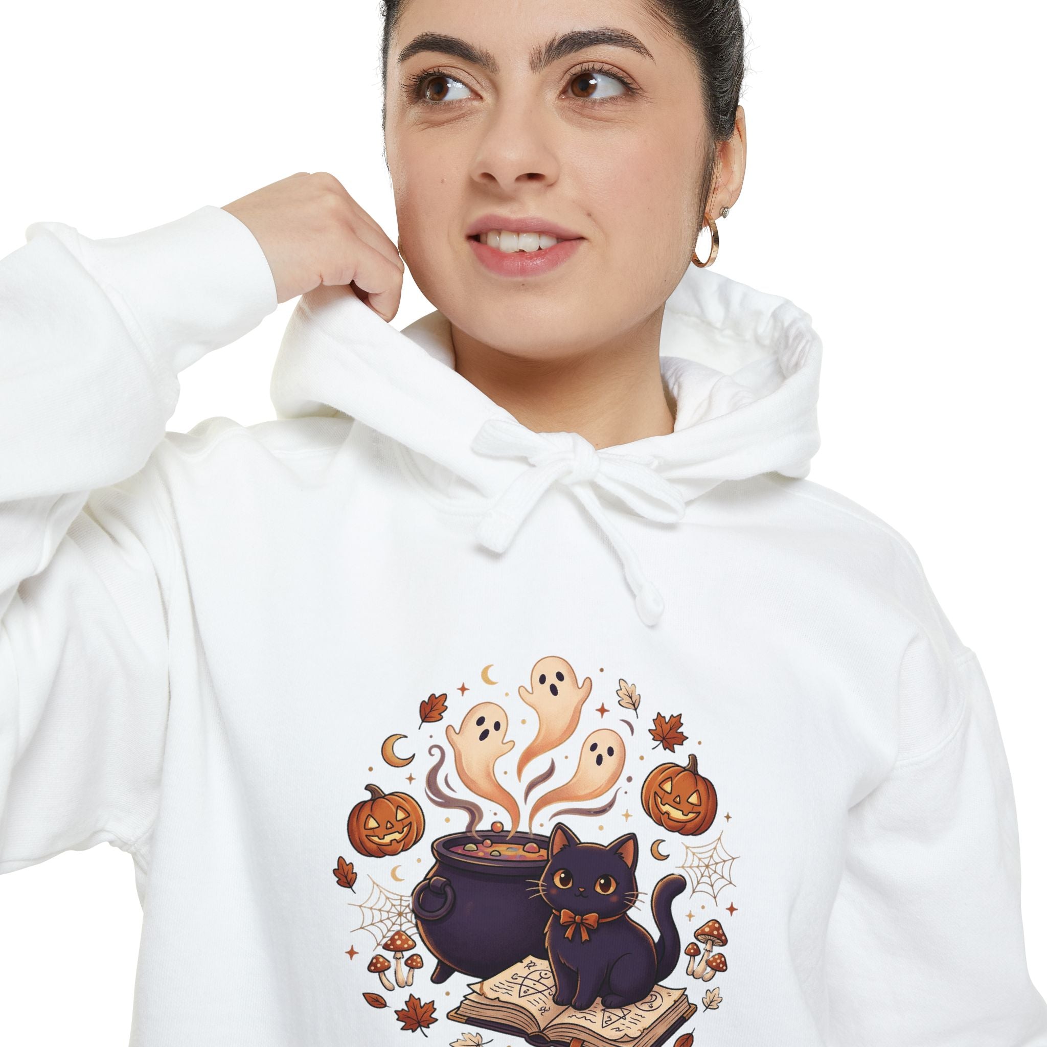 Halloween Cat & Ghost Hoodie — Cute Spooky Fall Pullover