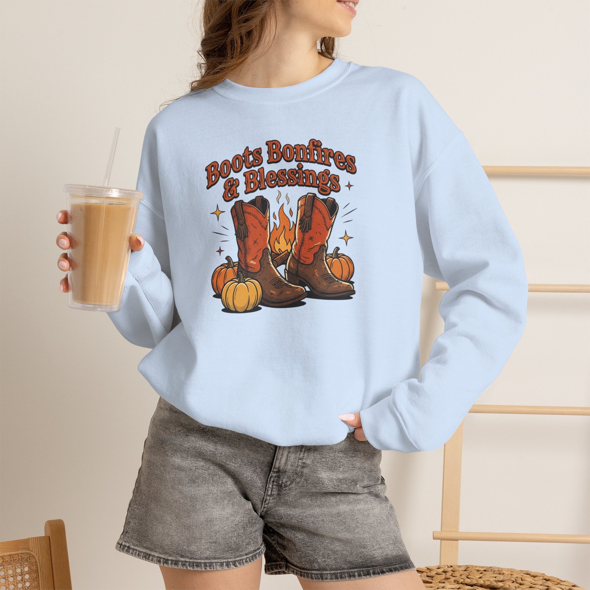 "Boots Bonfires & Blessings" Cozy Fall Pullover