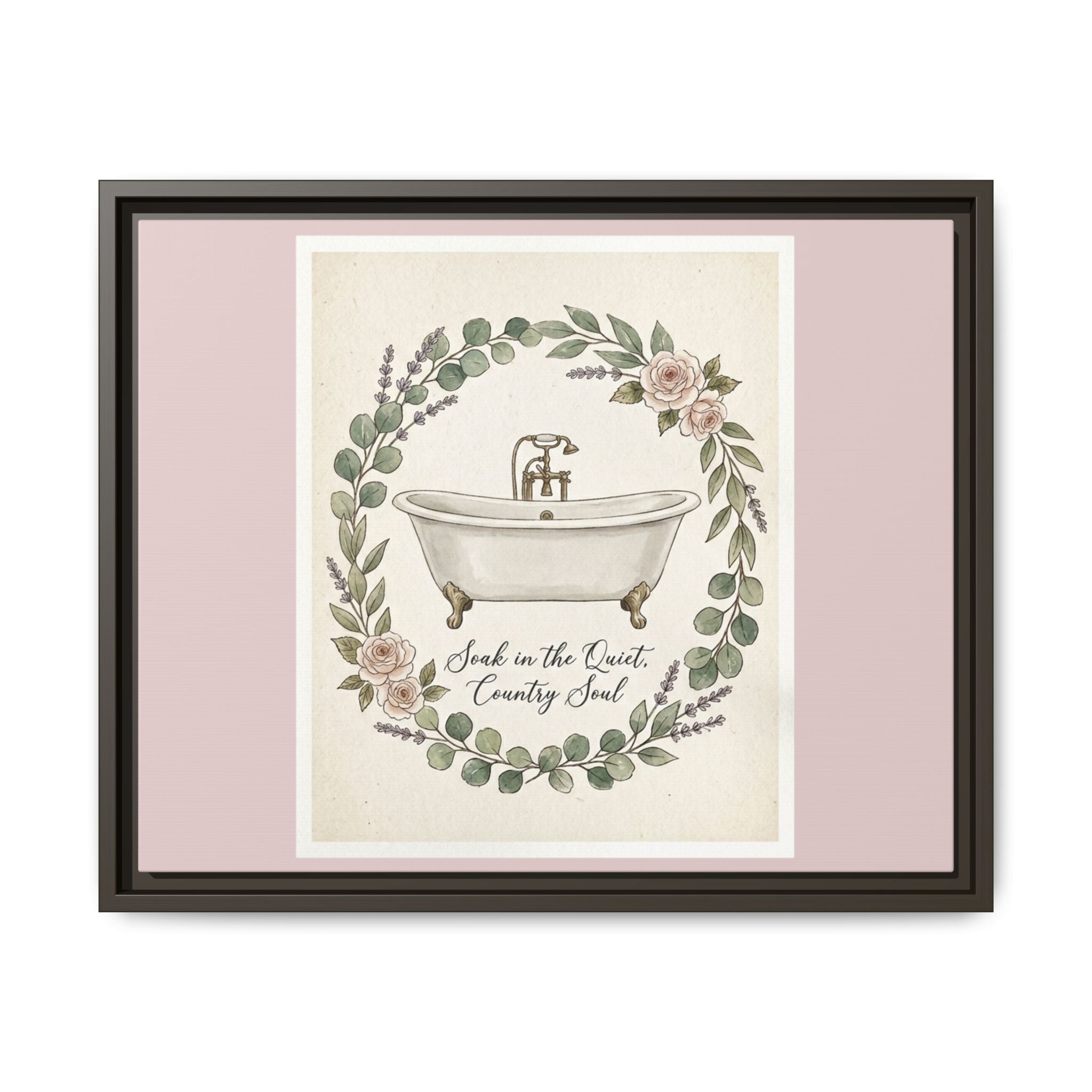 Framed Canvas Wall Art - 'Soak in the Quiet, Country Soul' Vintage Bath Print