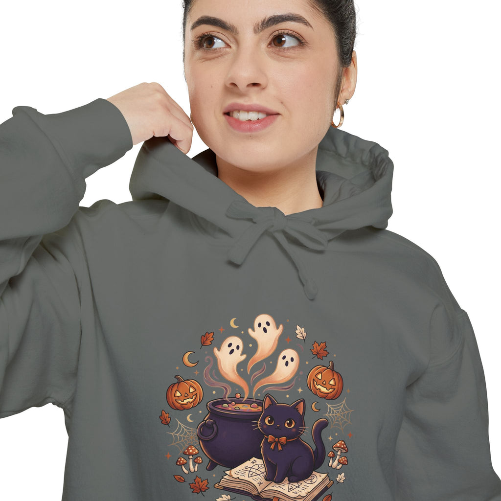 Halloween Cat & Ghost Hoodie — Cute Spooky Fall Pullover