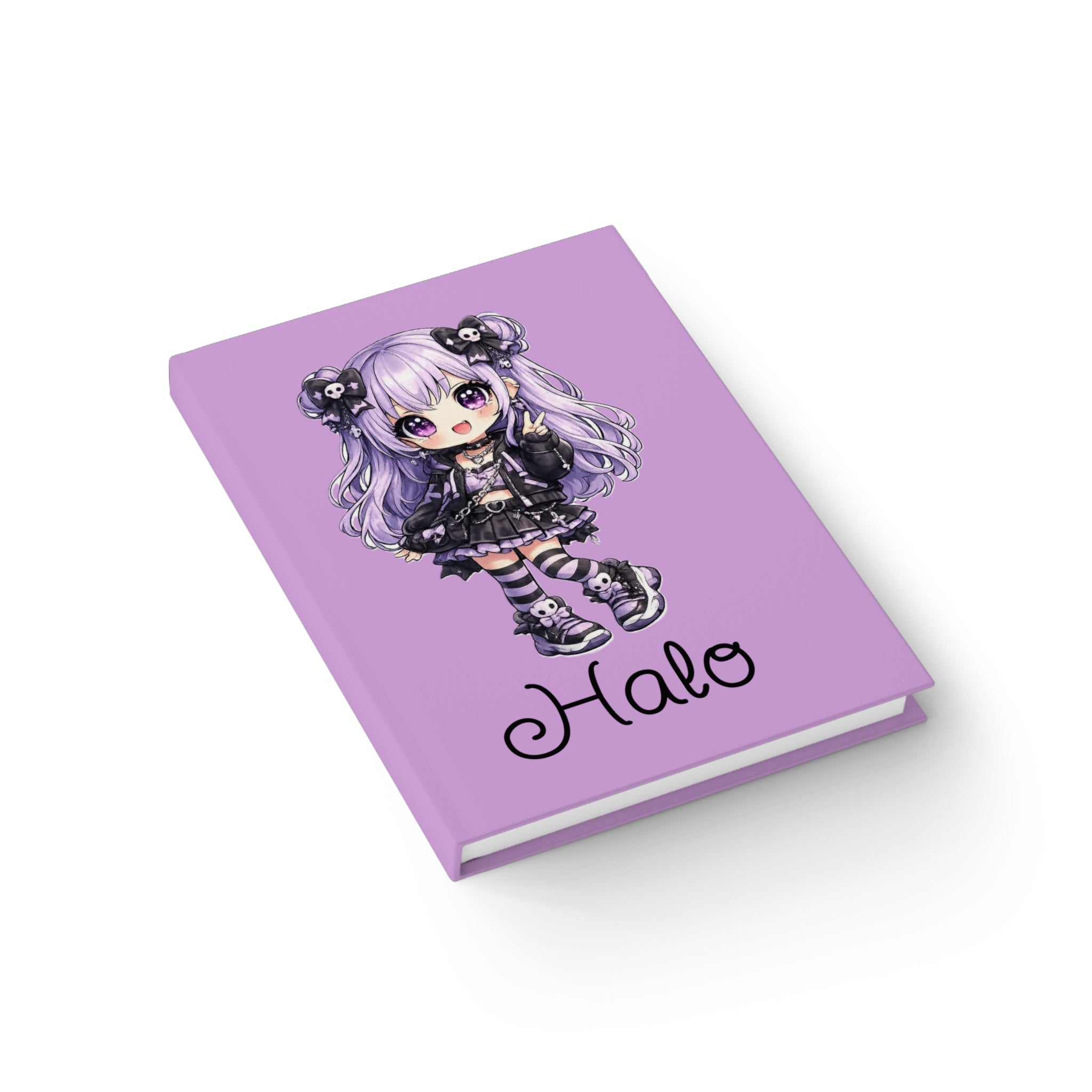 Cute Gothic Anime Journal — Personalized 'Halo' Purple Hardcover Notebook