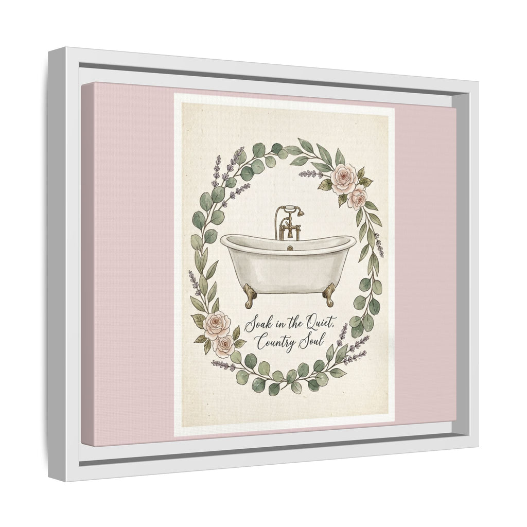 Framed Canvas Wall Art - 'Soak in the Quiet, Country Soul' Vintage Bath Print