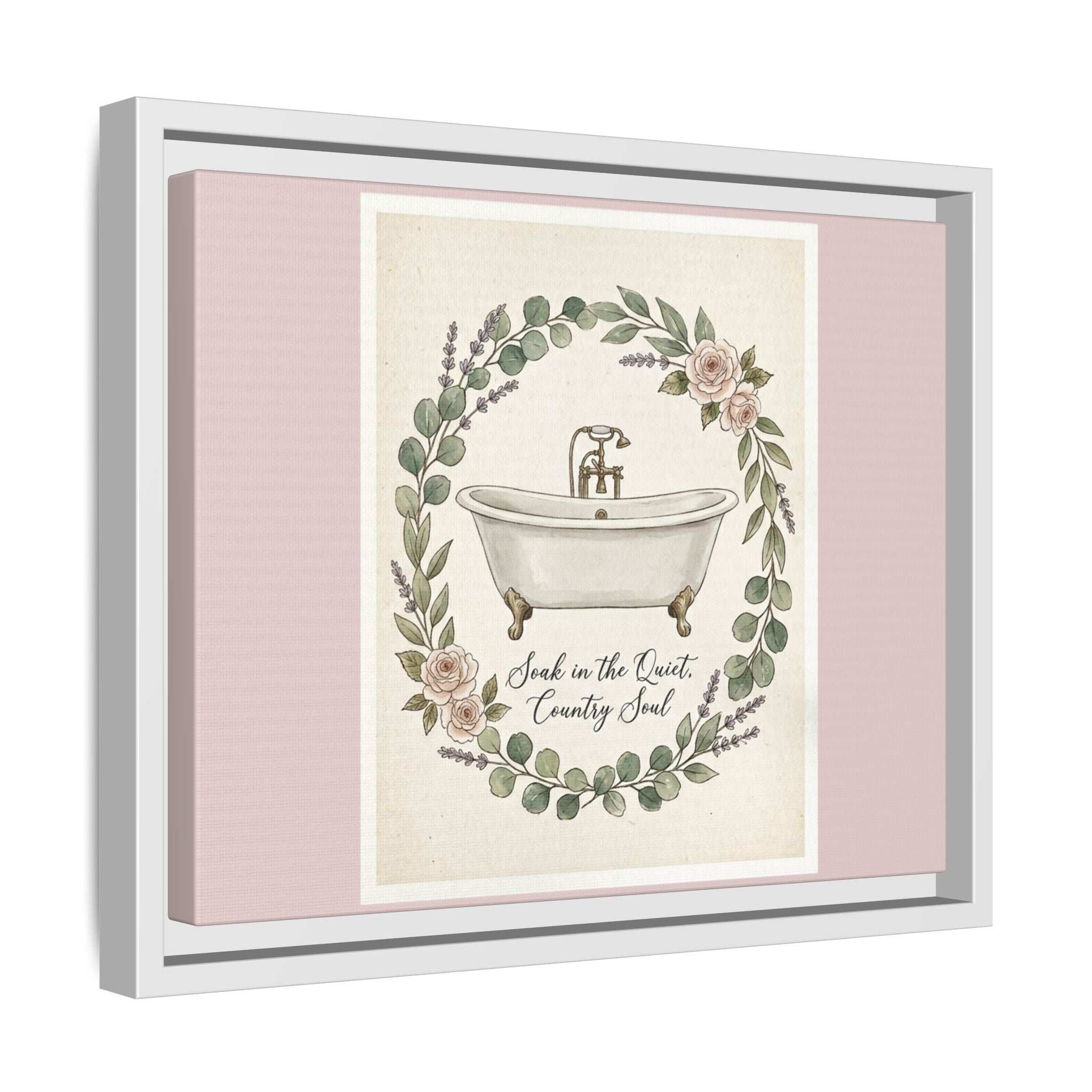 Framed Canvas Wall Art - 'Soak in the Quiet, Country Soul' Vintage Bath Print