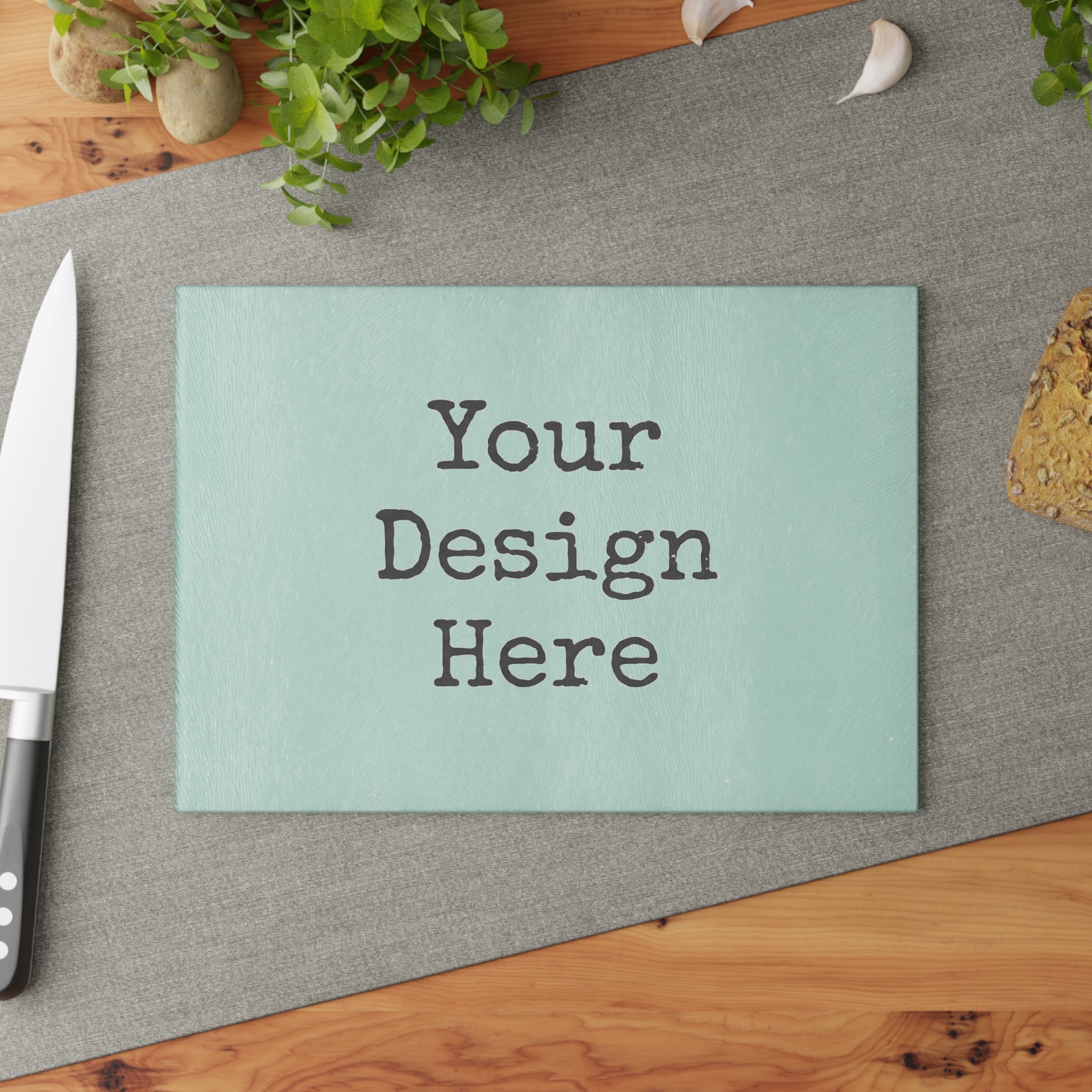 Glass Cutting Board - Customizable Mint Stripe Design (Your Design Here)