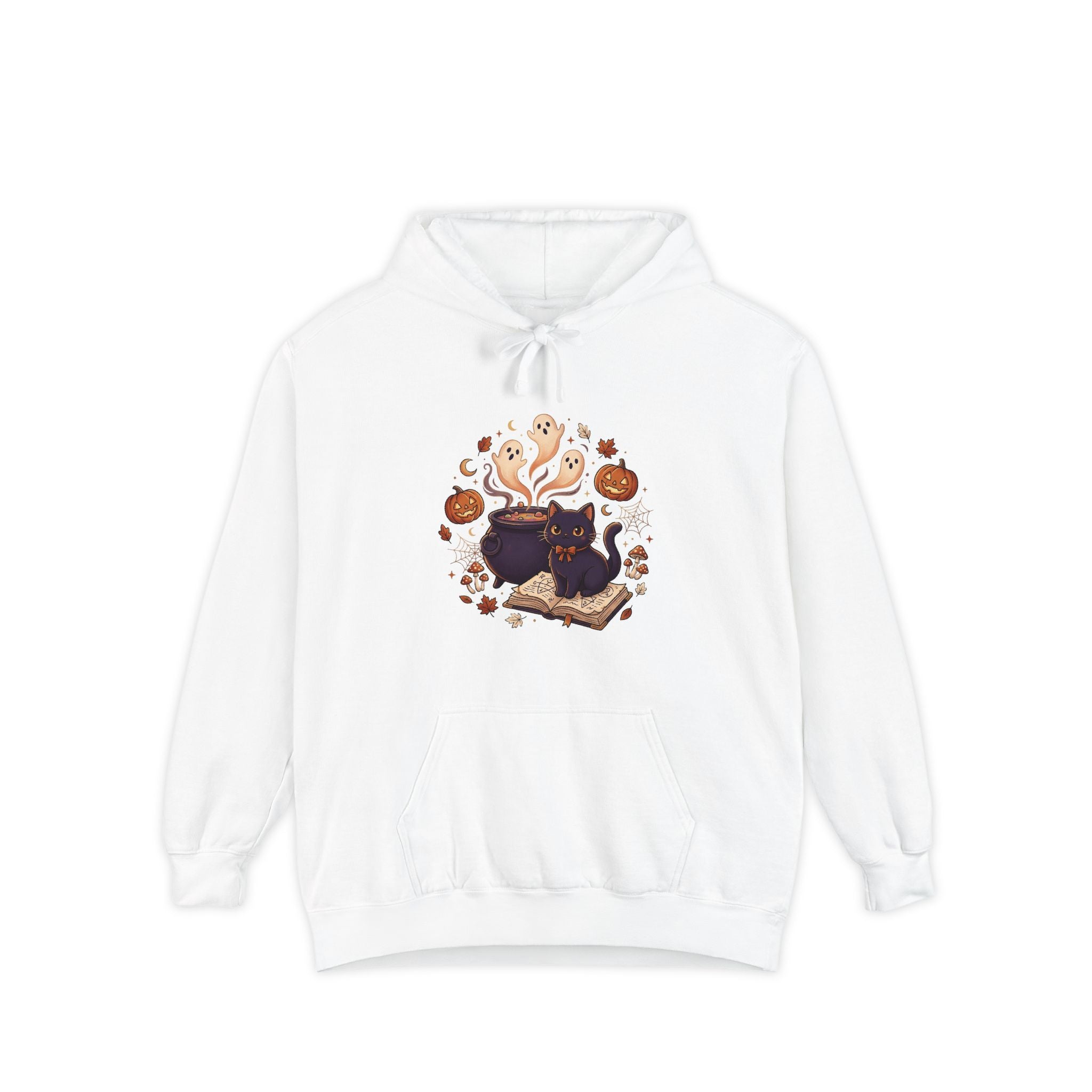 Halloween Cat & Ghost Hoodie — Cute Spooky Fall Pullover