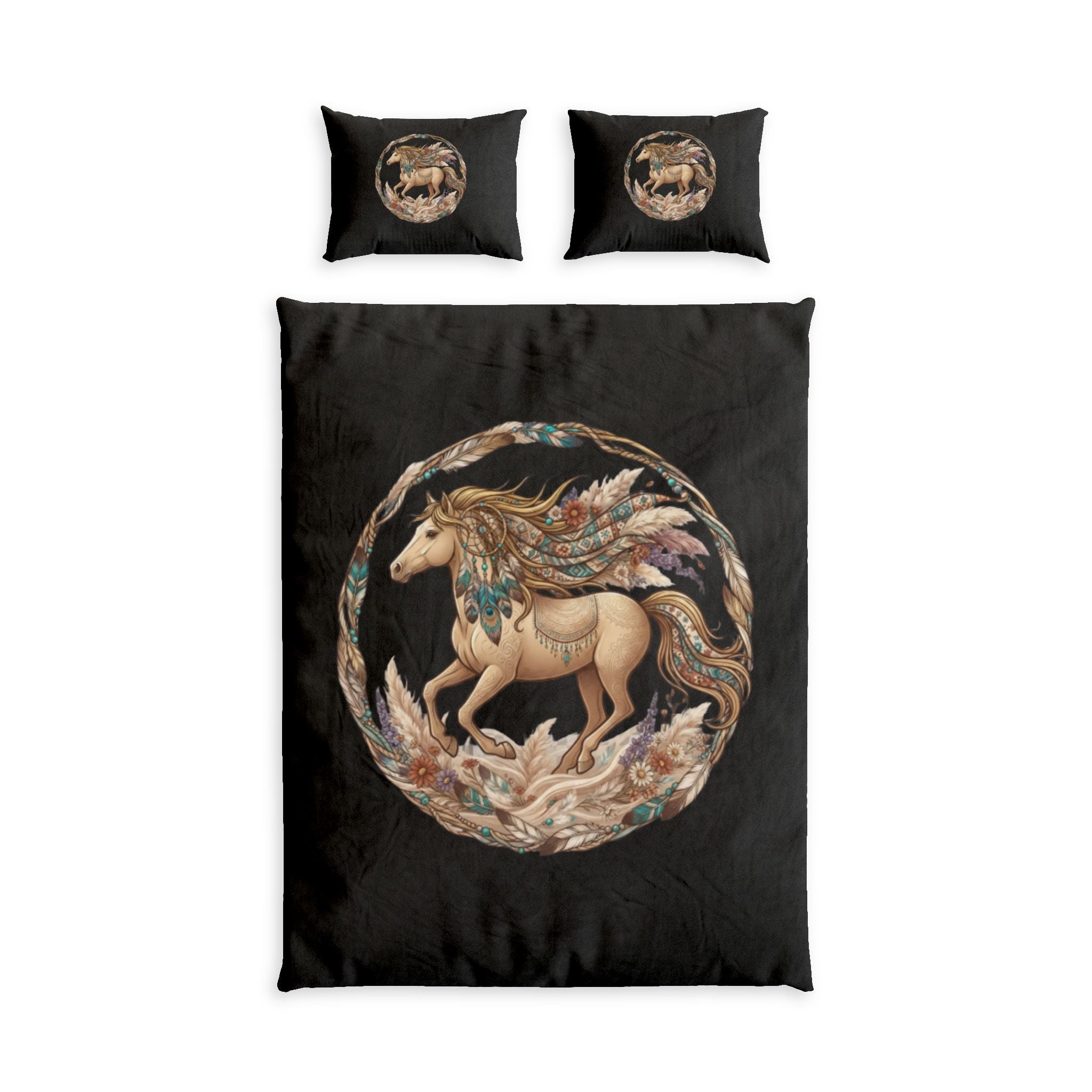 Unicorn Dream Cotton Duvet Cover Set — Boho Fantasy Bed Linen