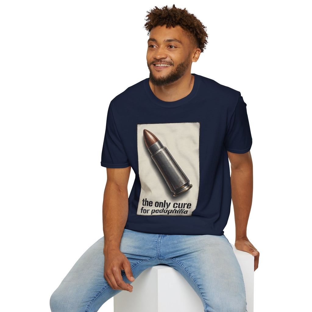 Graphic Tee — 'The Only Cure for Pedophilia' Bullet Design