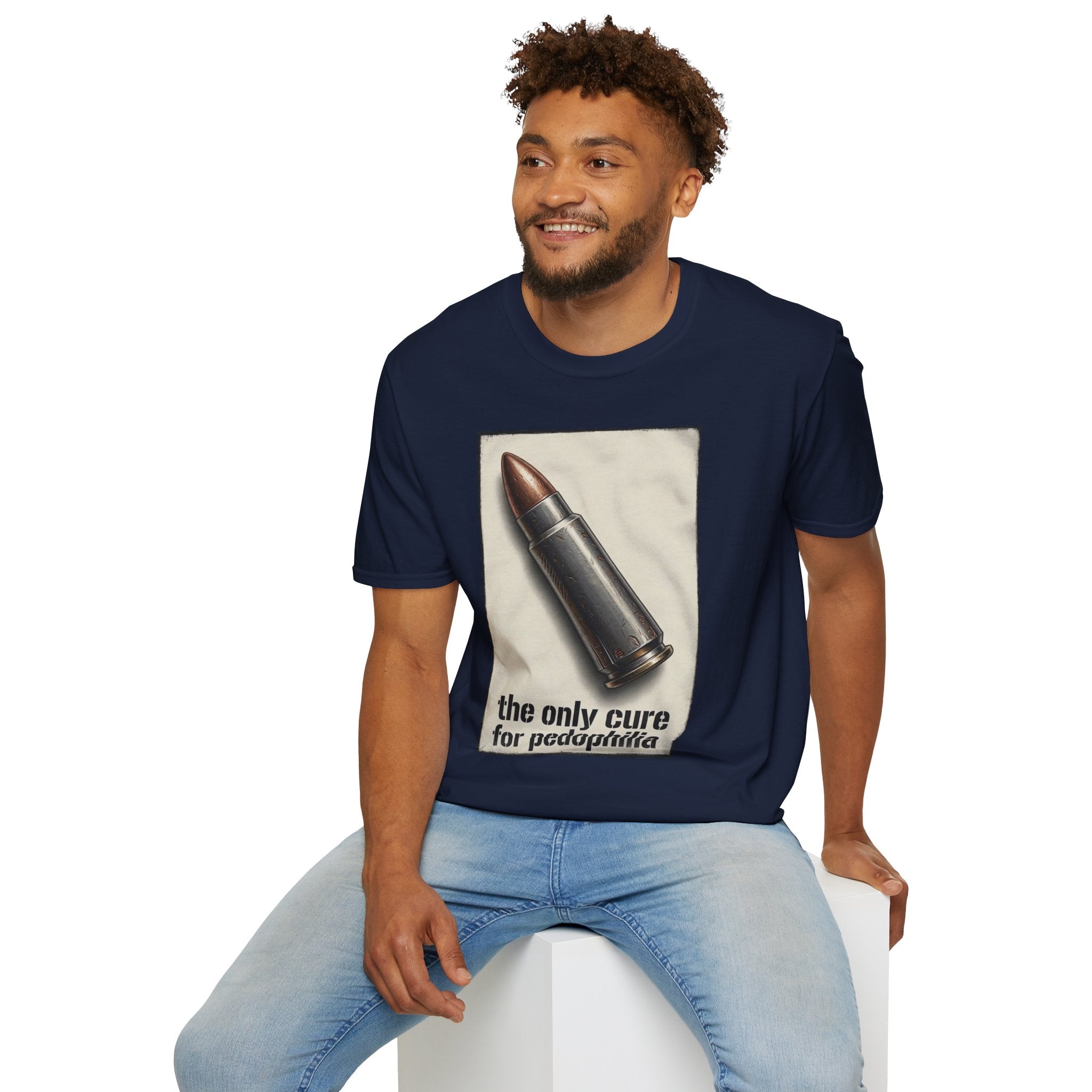 Graphic Tee — 'The Only Cure for Pedophilia' Bullet Design